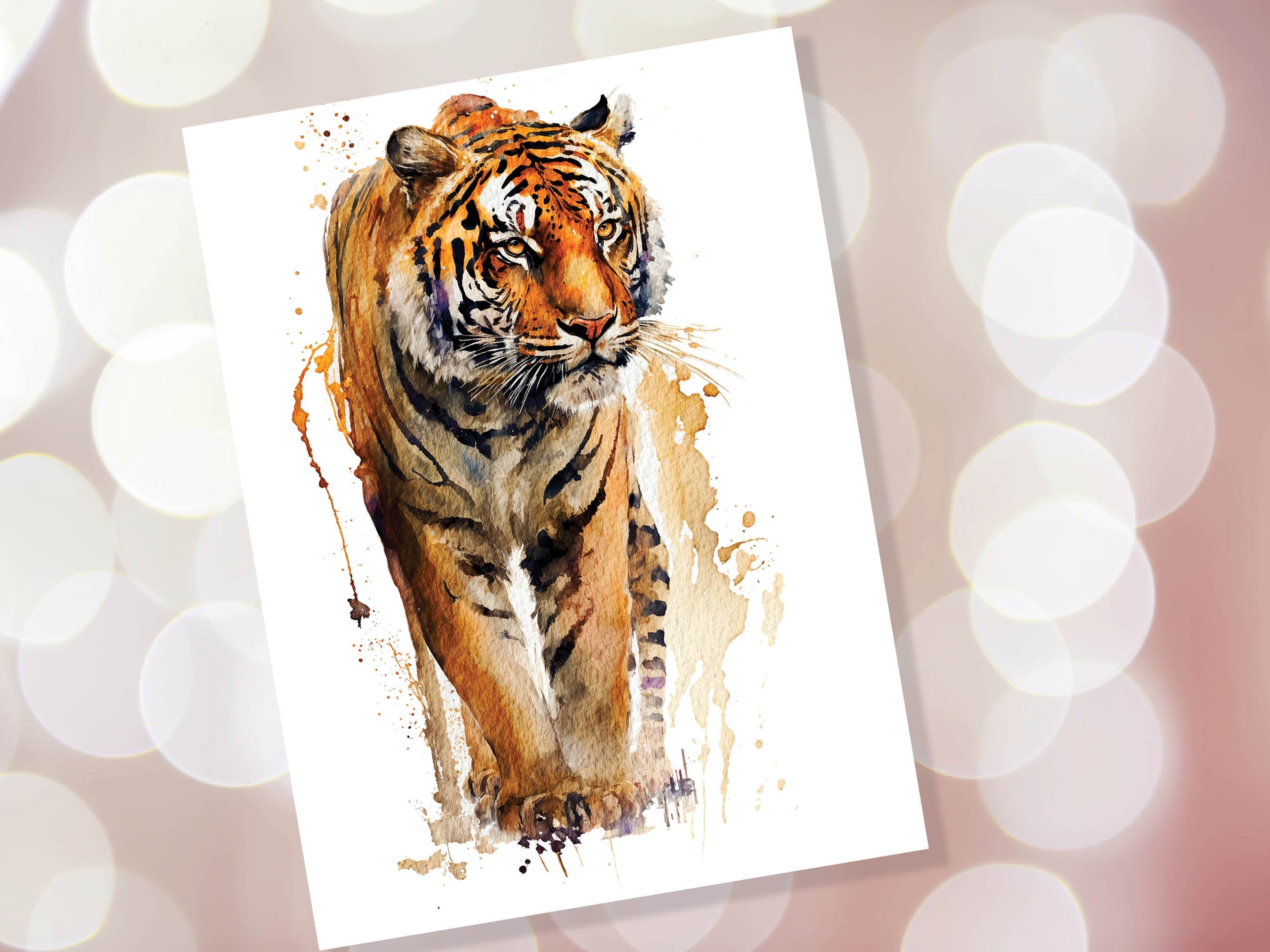 Tiger Birthday Card Big Cat Art Year Of The Tiger Wild Animal Thinking Of You Happy Birthday Watercolour Painting Greeting Cards Notelets - View 7