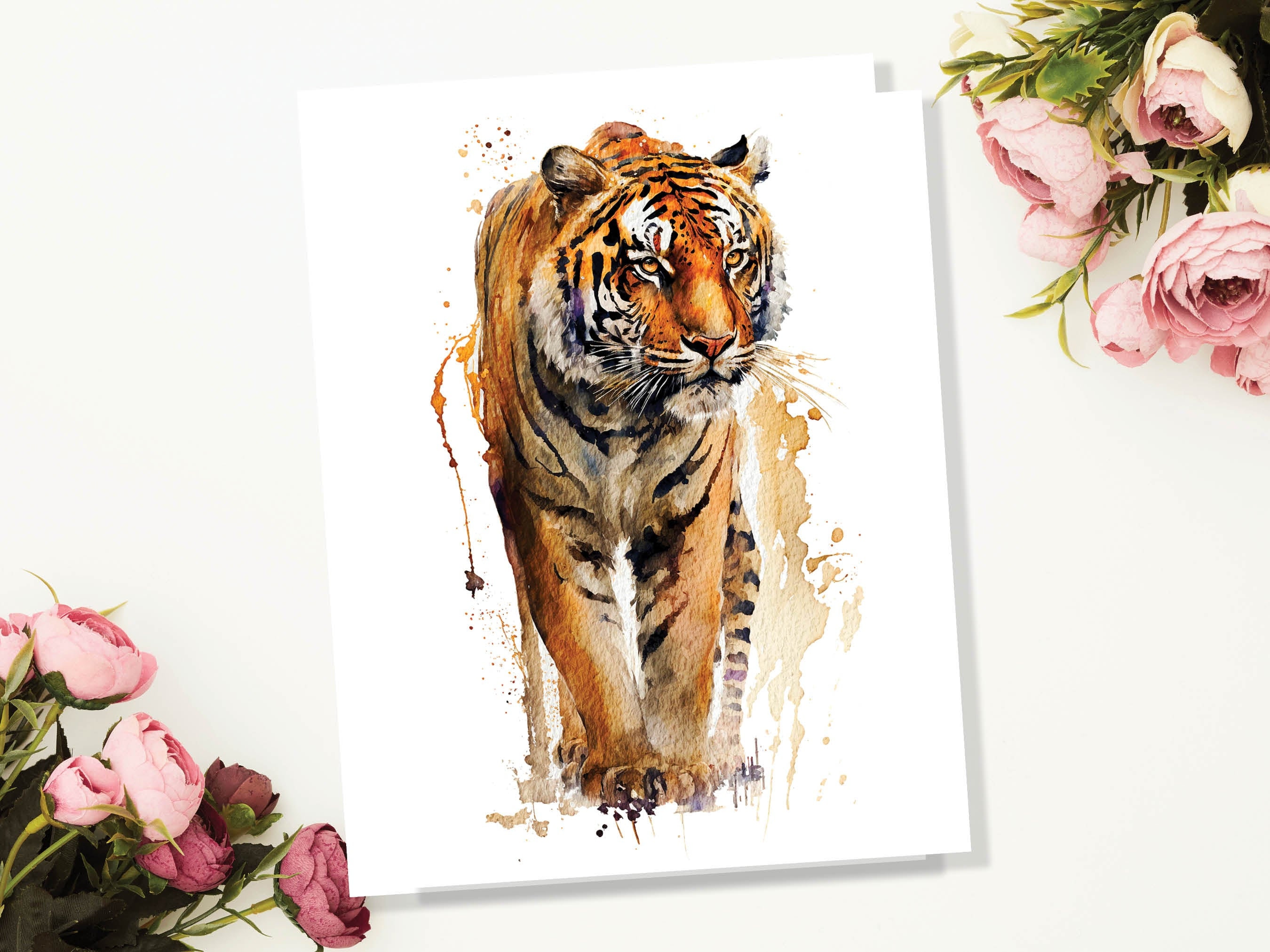 Tiger Birthday Card Big Cat Art Year Of The Tiger Wild Animal Thinking Of You Happy Birthday Watercolour Painting Greeting Cards Notelets - View 3