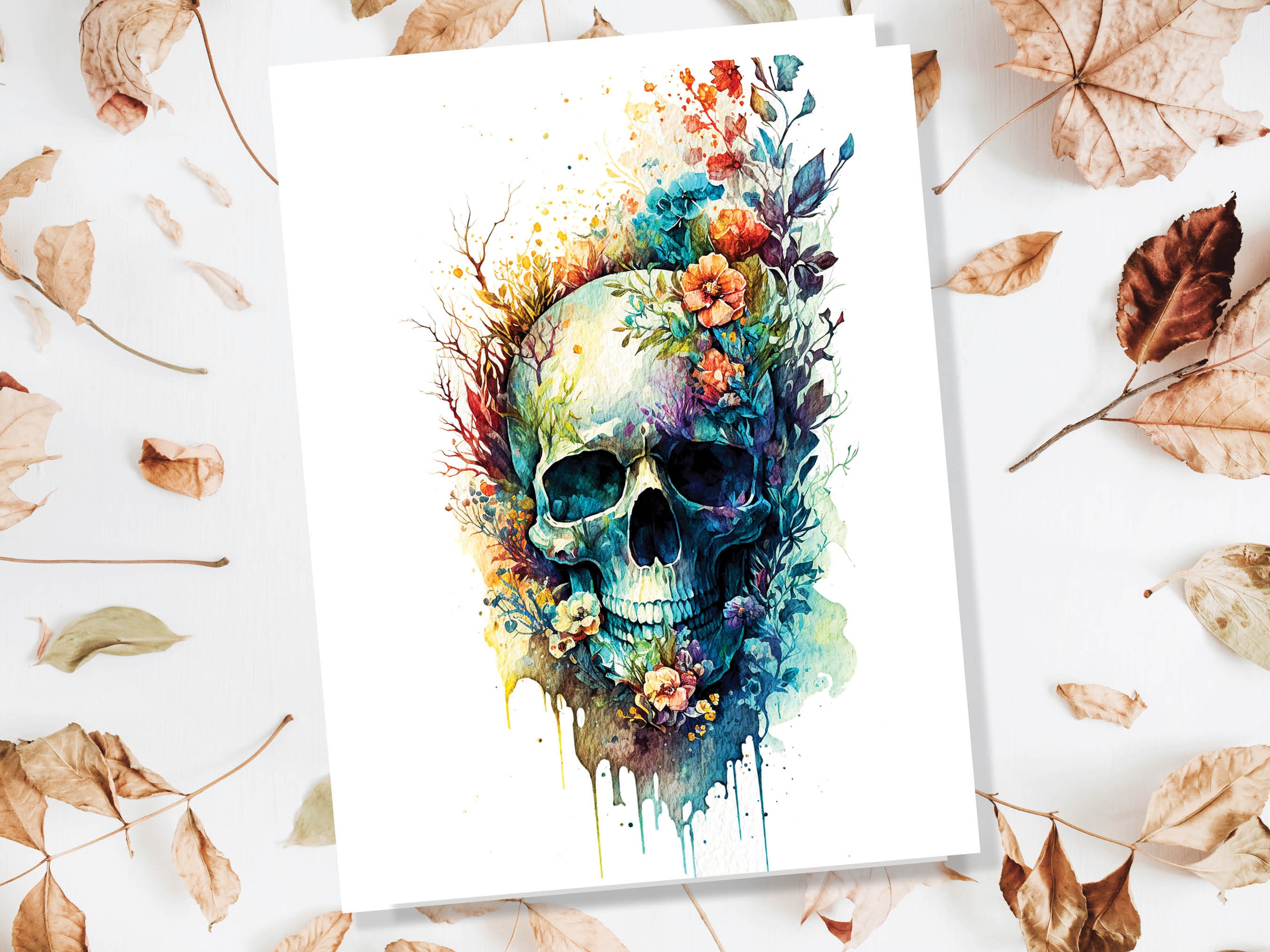 Skull with Flowers Card Gothic Birthday Cards Day of the Dead Goth Alternative Wedding Floral Watercolour Greetings Notelets Boho Chic BFF - View 6