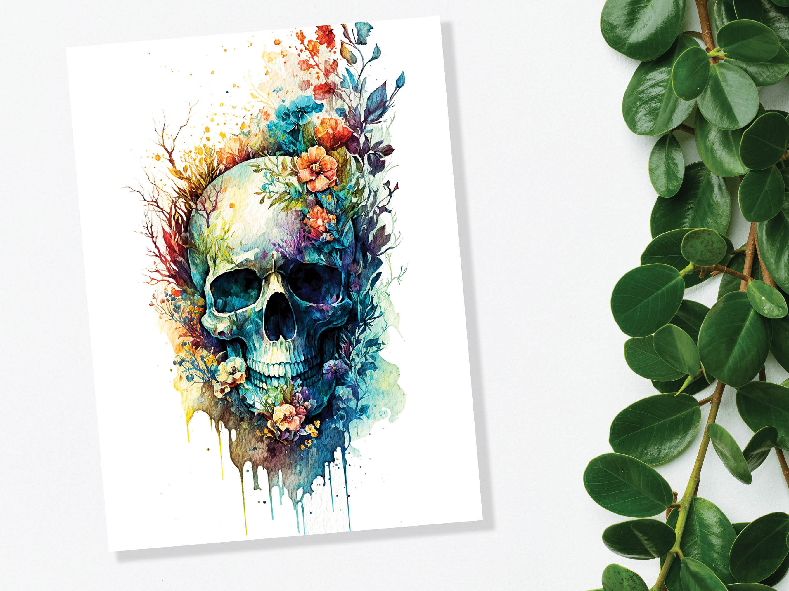 Skull with Flowers Card Gothic Birthday Cards Day of the Dead Goth Alternative Wedding Floral Watercolour Greetings Notelets Boho Chic BFF - View 9