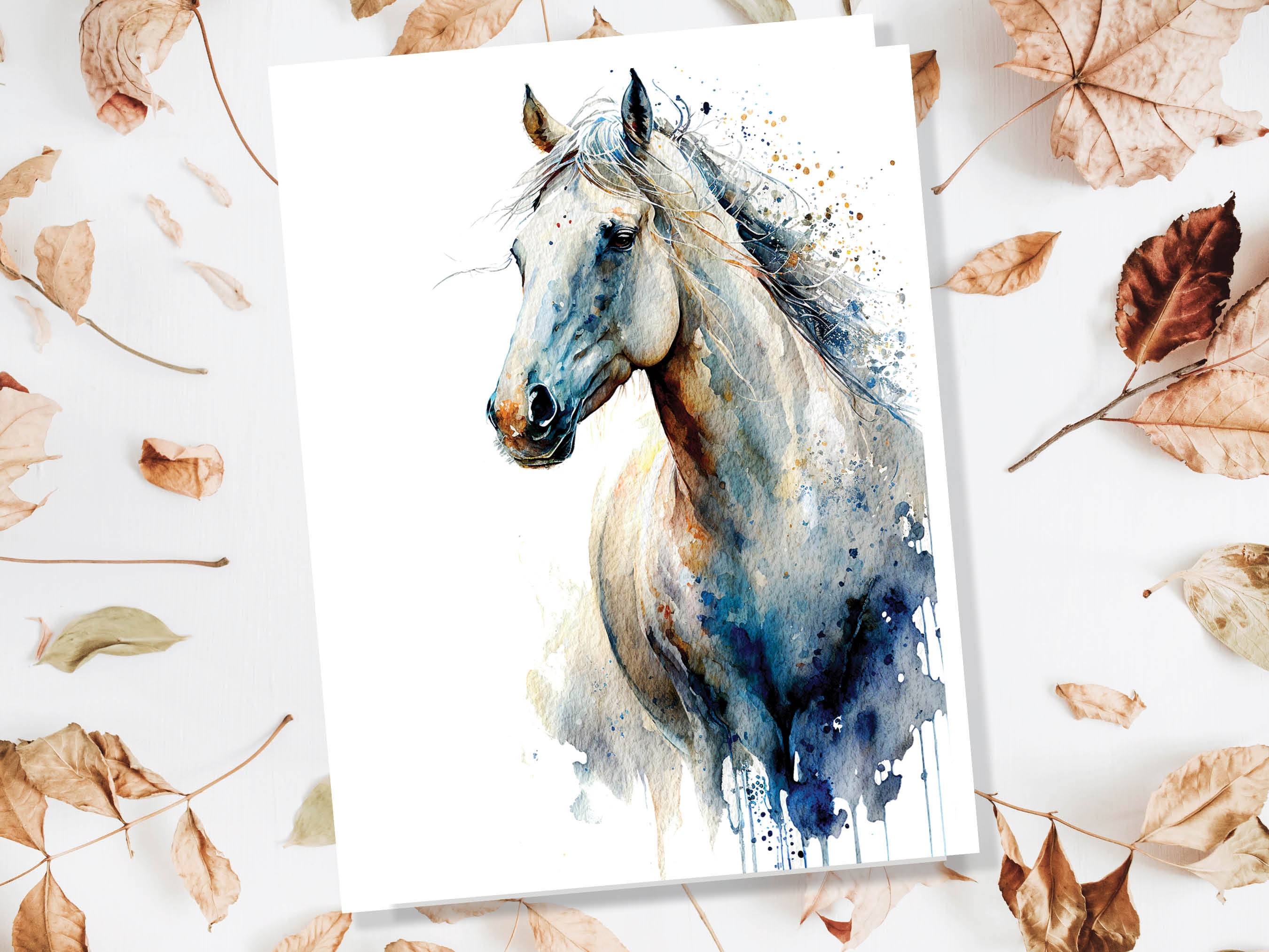 Watercolour White Horse Card Galloping Horsey Pony Equestrian Riding Racing Pet Loss Sympathy Birthday Greeting Cards for Family & Friends - View 5