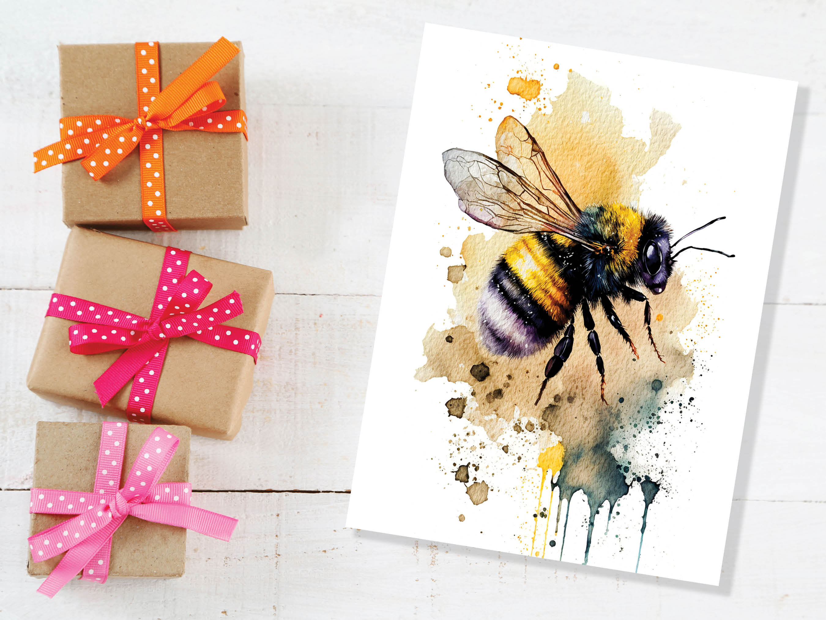 Happy Summer Card Bee Lover Note Cards Honey Bee Keeper Beekeeping Bumblebee Thank You Notelets Bumble Nature Wildlife Watercolour Greetings - View 4
