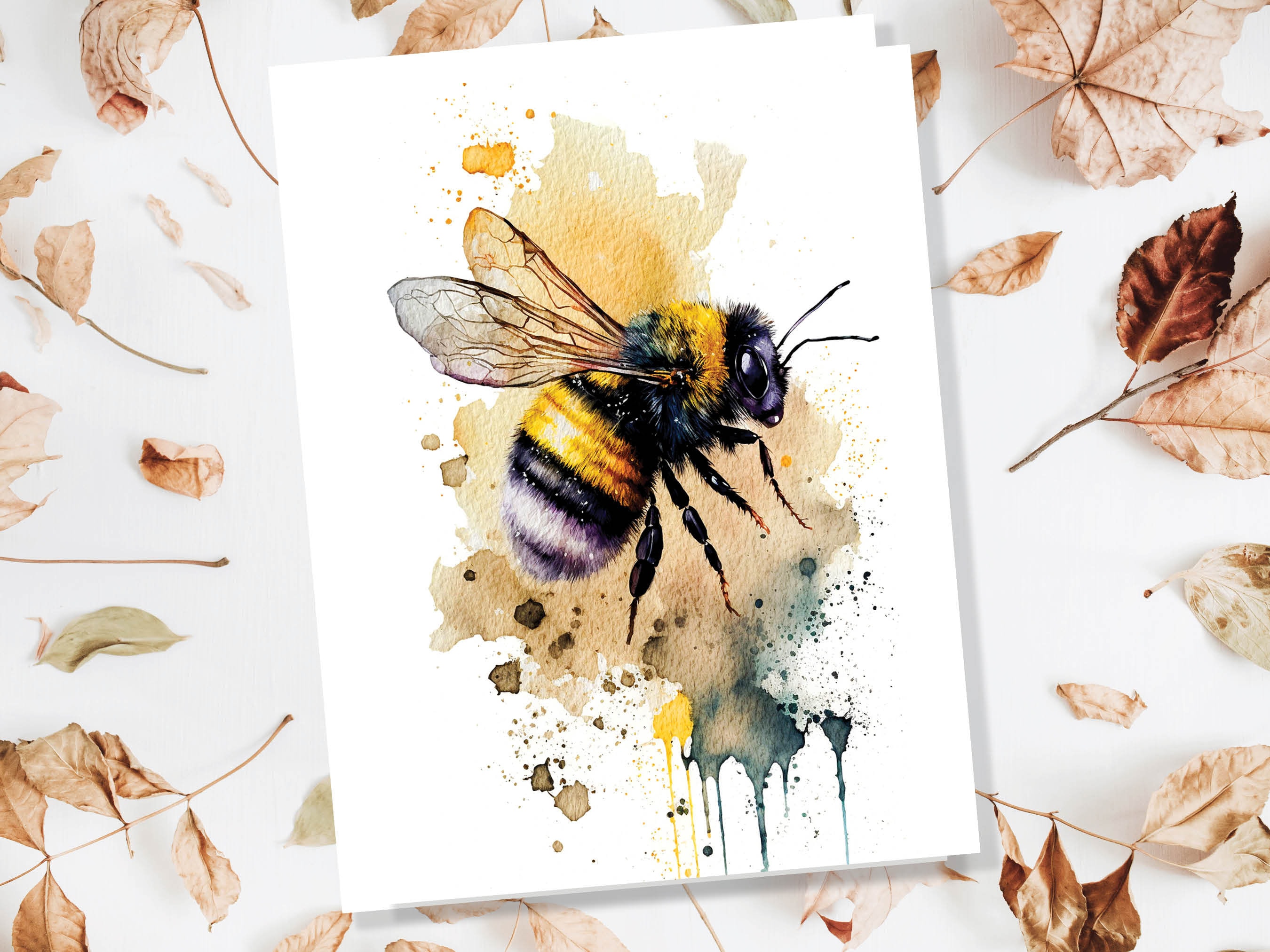 Happy Summer Card Bee Lover Note Cards Honey Bee Keeper Beekeeping Bumblebee Thank You Notelets Bumble Nature Wildlife Watercolour Greetings - View 3