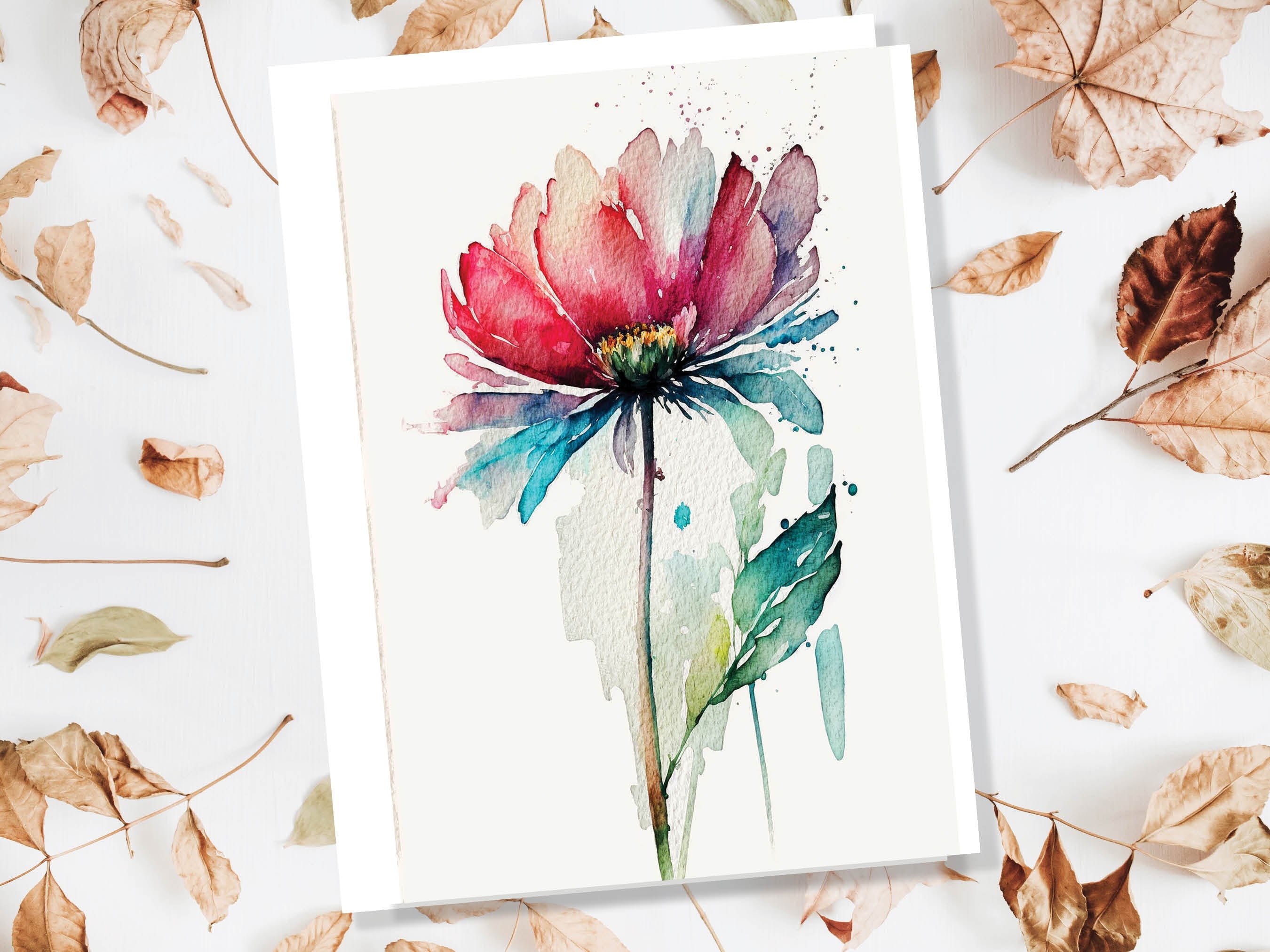 SImple Flower Card Loose Florals Birthday Botanical Note Cards Notelets Pink Abstract Any Occasion Blank Inside Minimalist Get Well Soon - View 2