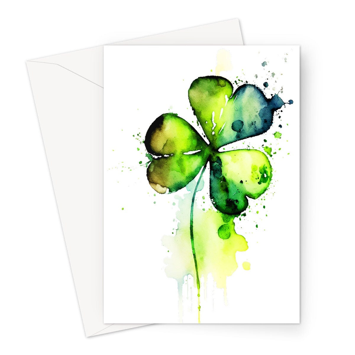 Watercolour Shamrock Card Lucky St. Patrick's Day Luck of the Irish Ireland Saint Vibrant Green Clover Greeting Cards for Family & Friends - View 2