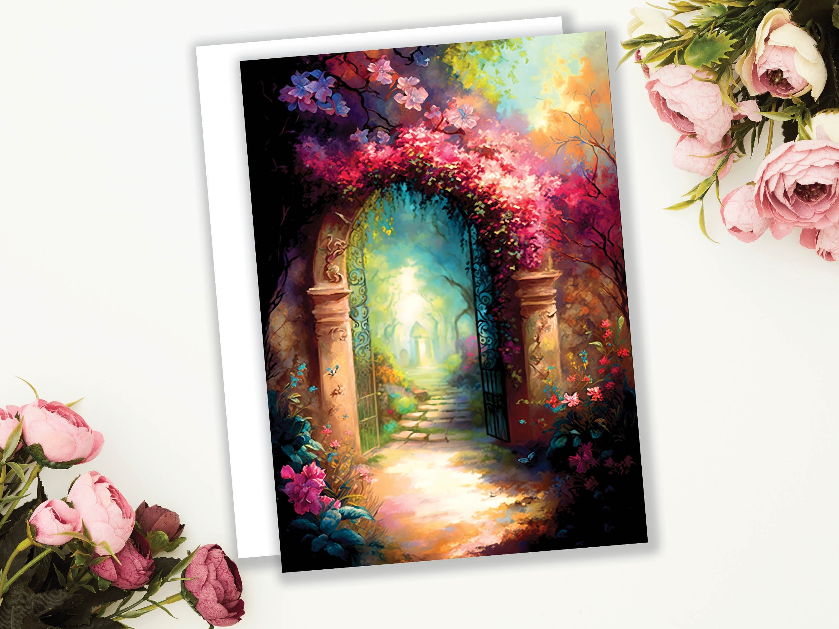 Secret Garden Card Whimsical Beautiful Thank You Notes For Gardeners New Adventures Safe Travels Beginning Job Life Divorce Greeting Cards - View 3