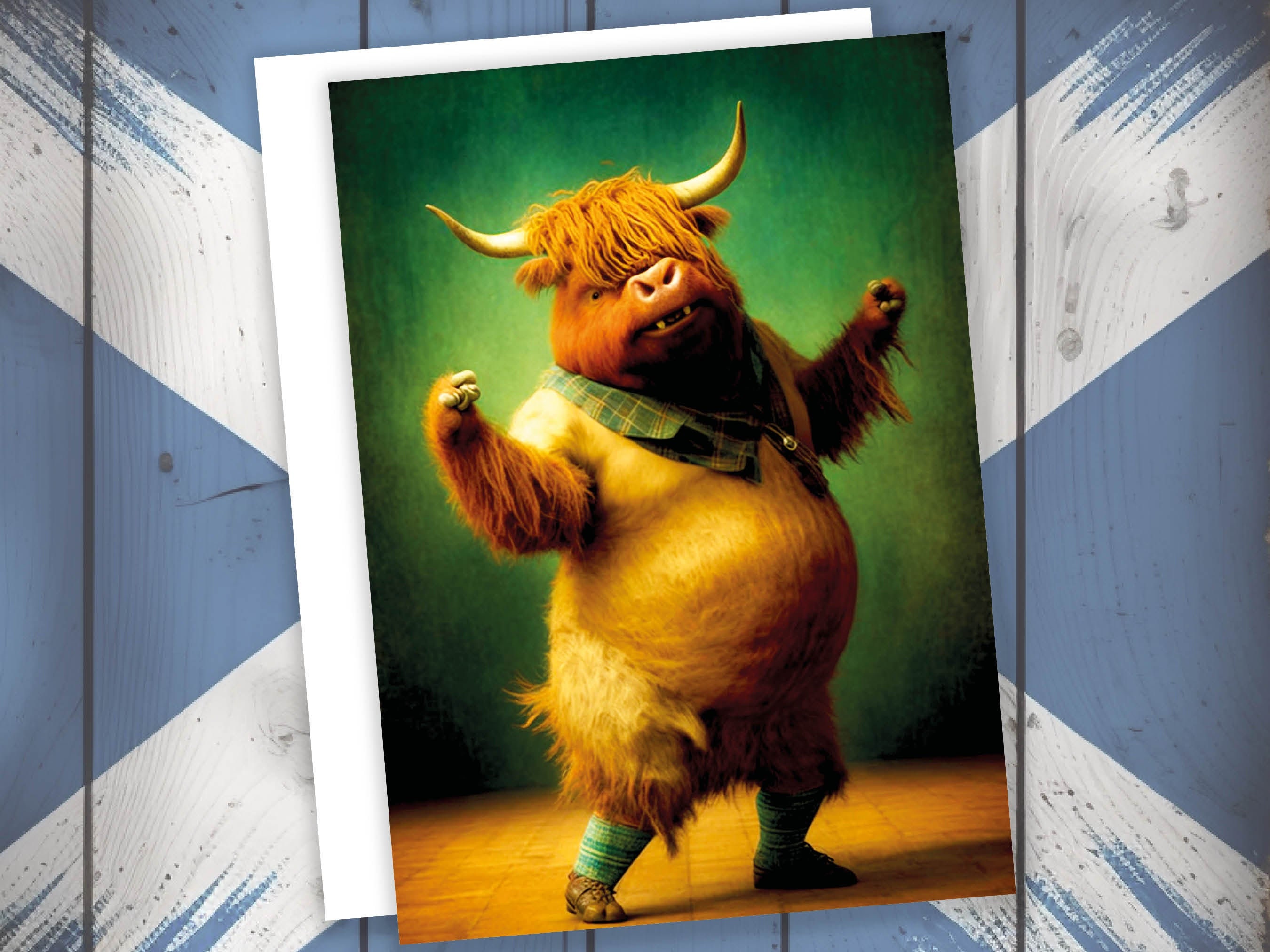 Highland Cow Celebrating Achievement Card Well Done Congrats Flexing Muscles Dancing Bodybuilding Pose Strength Encouragement You Got This - View 6