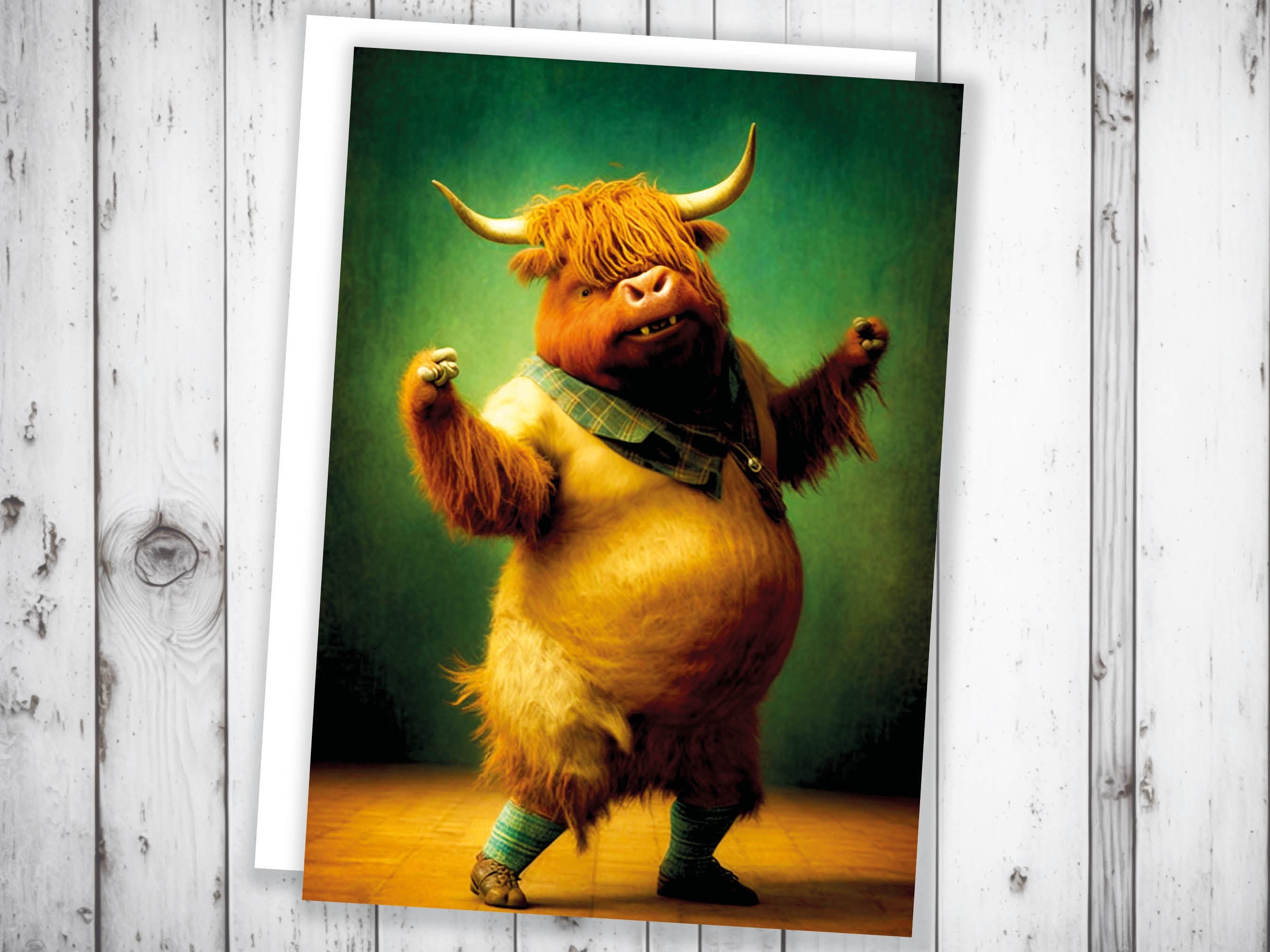 Highland Cow Celebrating Achievement Card Well Done Congrats Flexing Muscles Dancing Bodybuilding Pose Strength Encouragement You Got This - View 7