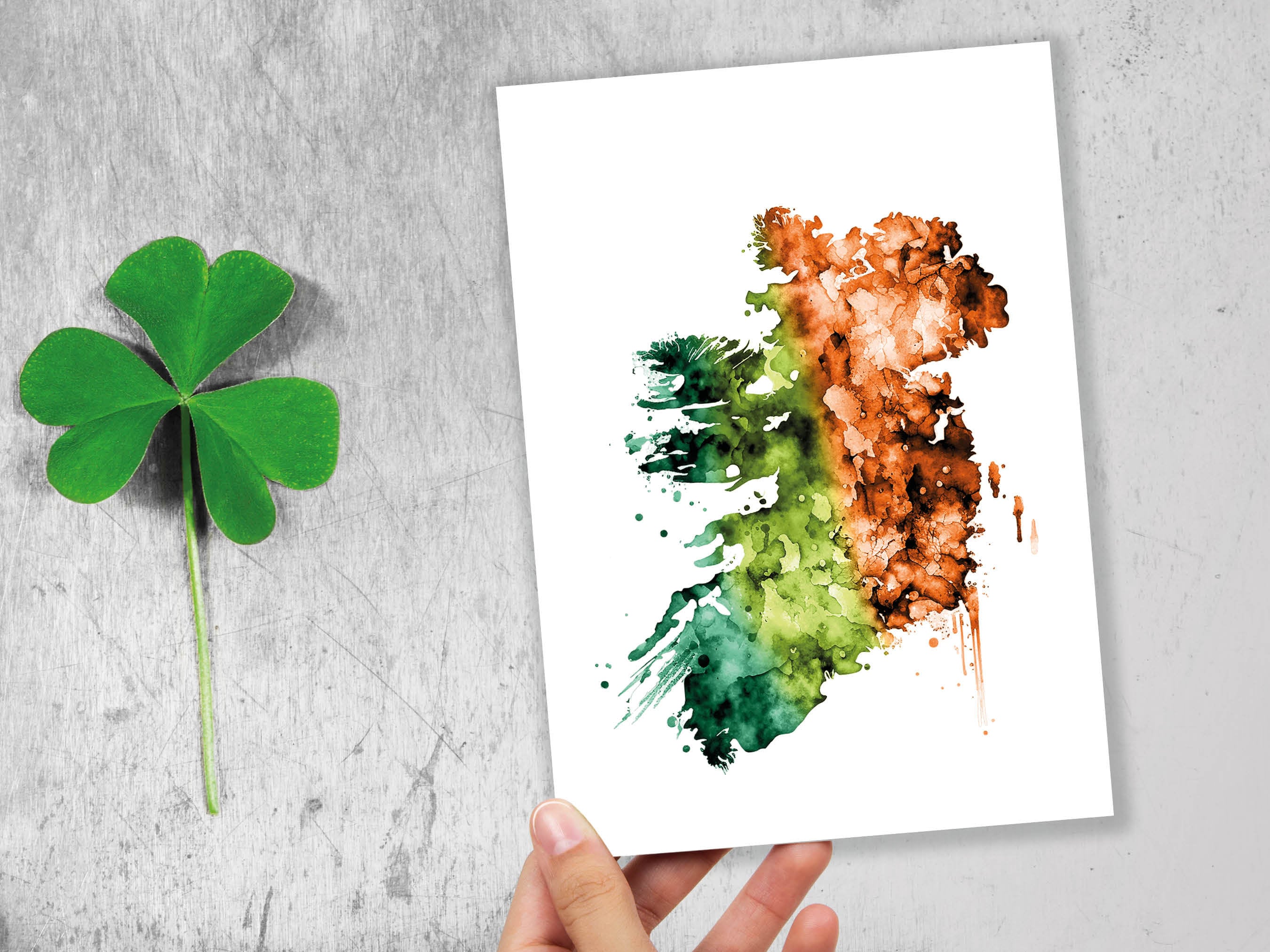 Watercolour Map of Ireland Greeting Card St. Patrick's Day Cards for Irish Friend Moving Travelling Emerald Isle Green Orange Flag Colours - View 8