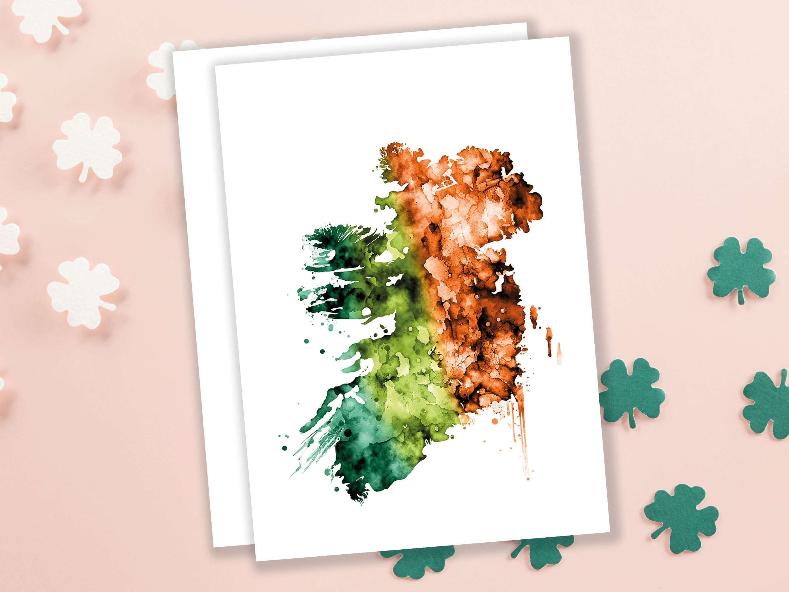 Watercolour Map of Ireland Greeting Card St. Patrick's Day Cards for Irish Friend Moving Travelling Emerald Isle Green Orange Flag Colours - View 9