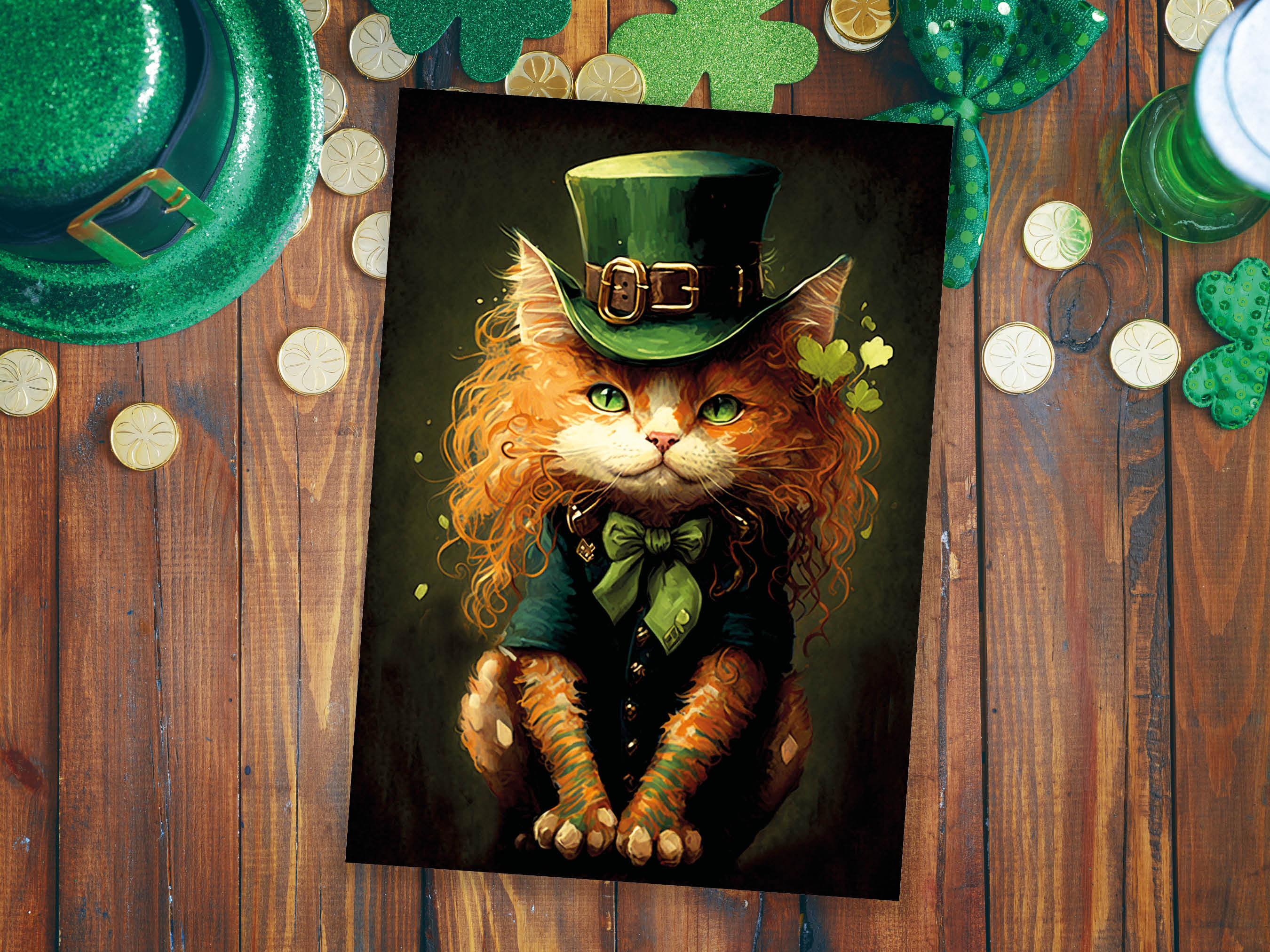 Cute Irish Cat Card Leprechaun Illustration St. Patrick's Day Birthday Greetings Good Luck Magic Funny Card Cat Lovers Friends From Ireland - View 8