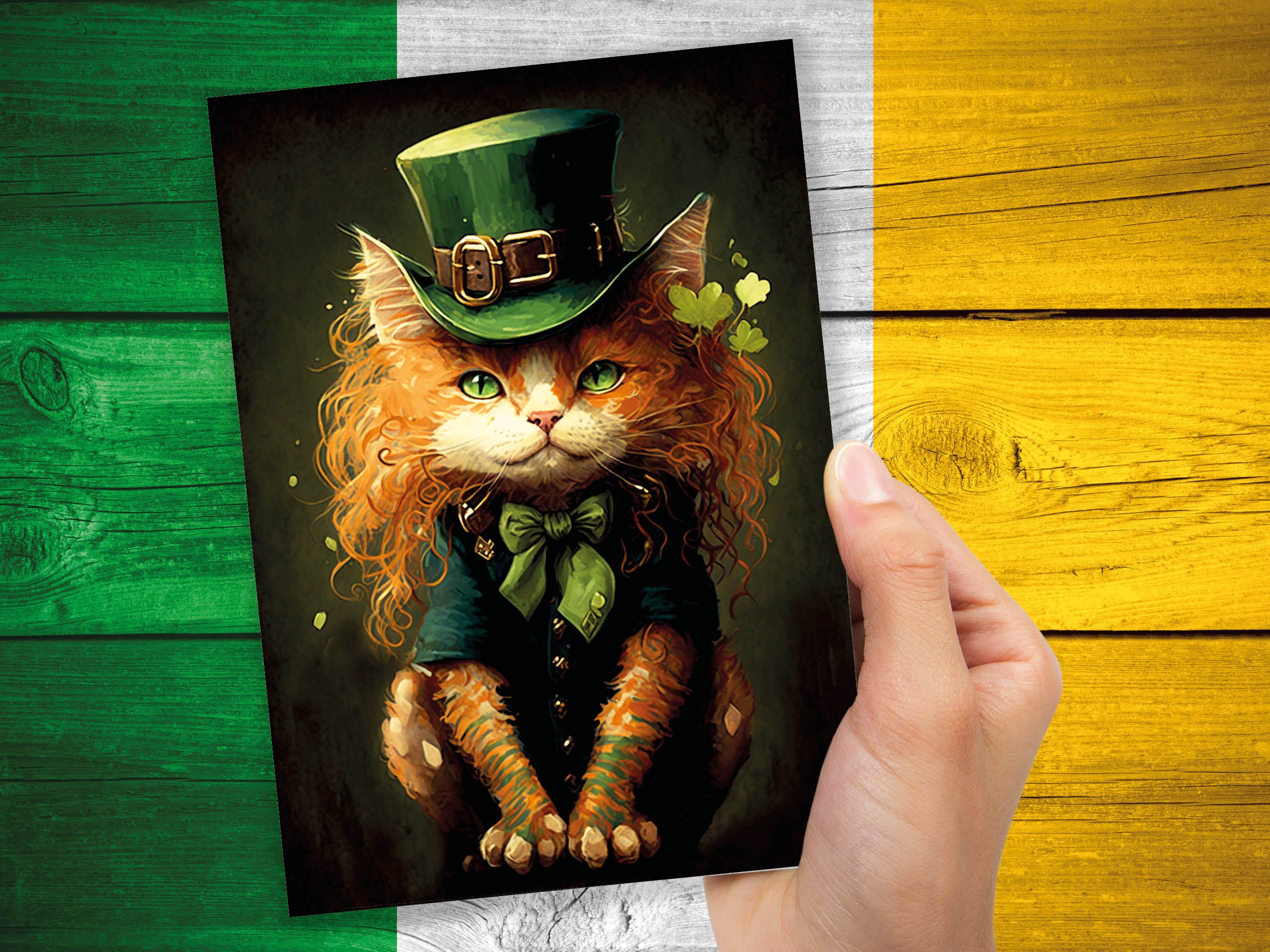 Cute Irish Cat Card Leprechaun Illustration St. Patrick's Day Birthday Greetings Good Luck Magic Funny Card Cat Lovers Friends From Ireland - View 4