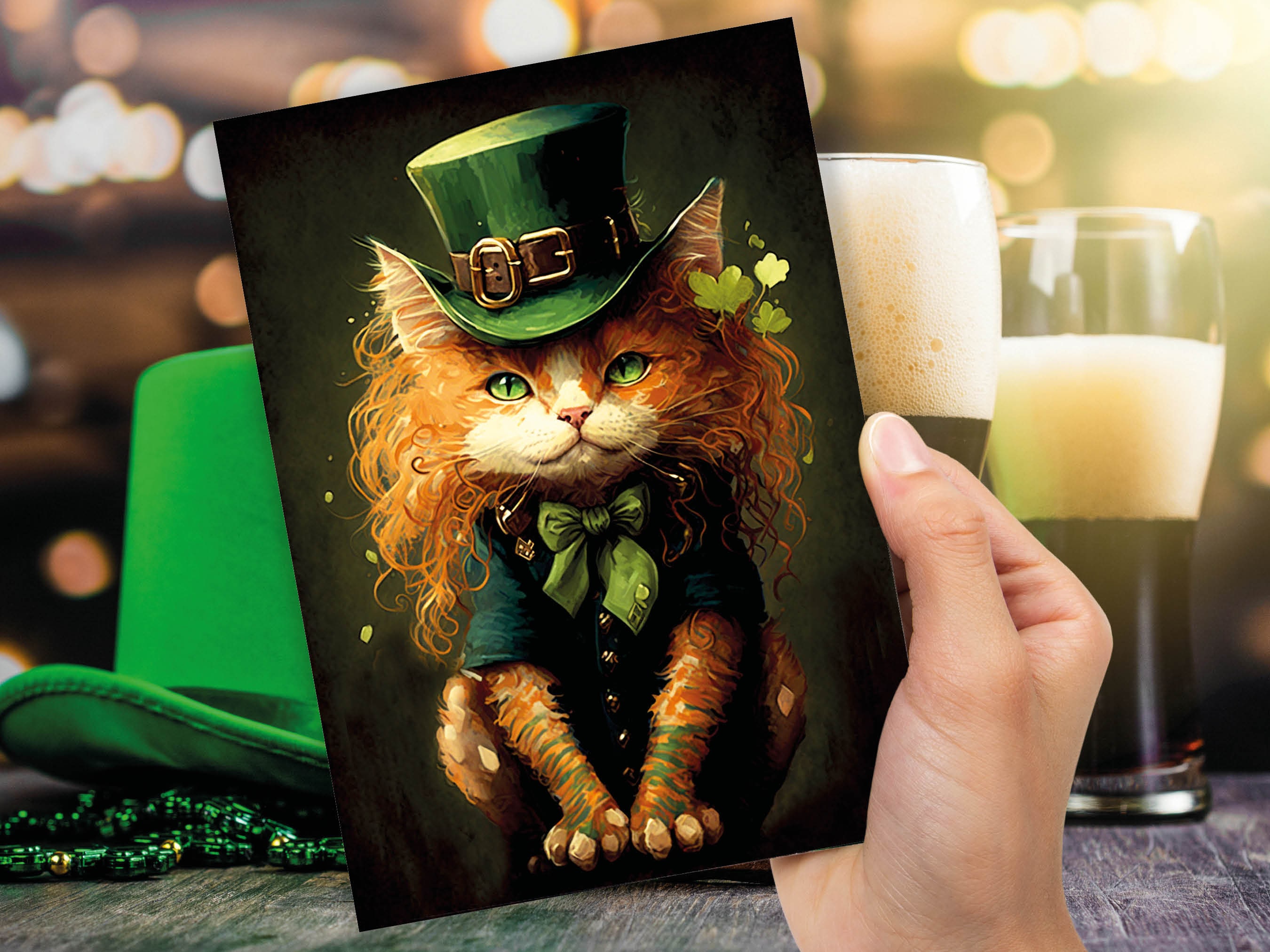 Cute Irish Cat Card Leprechaun Illustration St. Patrick's Day Birthday Greetings Good Luck Magic Funny Card Cat Lovers Friends From Ireland - View 7