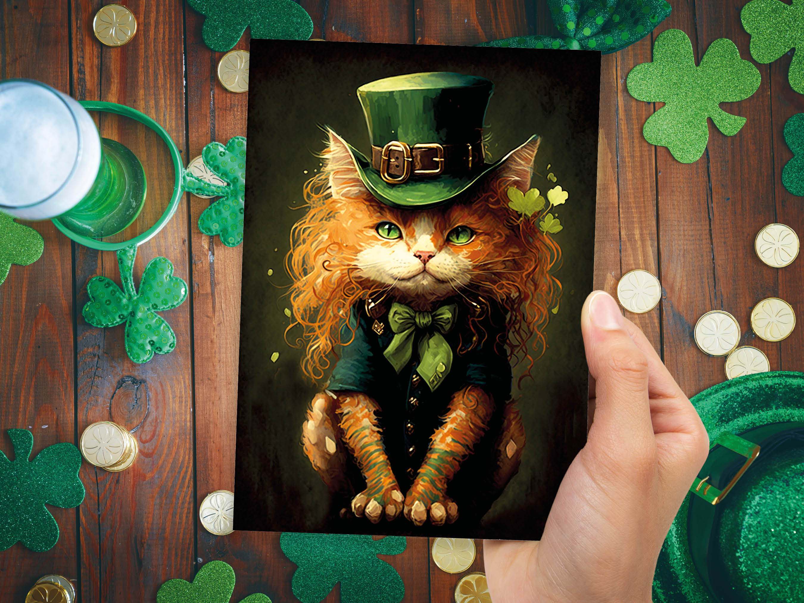 Cute Irish Cat Card Leprechaun Illustration St. Patrick's Day Birthday Greetings Good Luck Magic Funny Card Cat Lovers Friends From Ireland - View 9