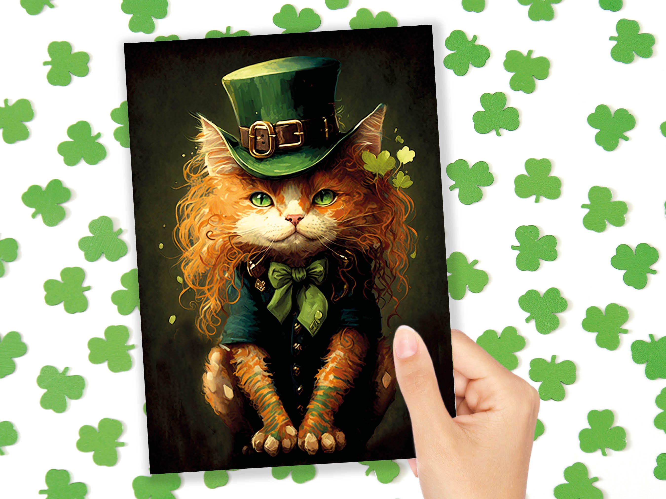 Cute Irish Cat Card Leprechaun Illustration St. Patrick's Day Birthday Greetings Good Luck Magic Funny Card Cat Lovers Friends From Ireland - View 6