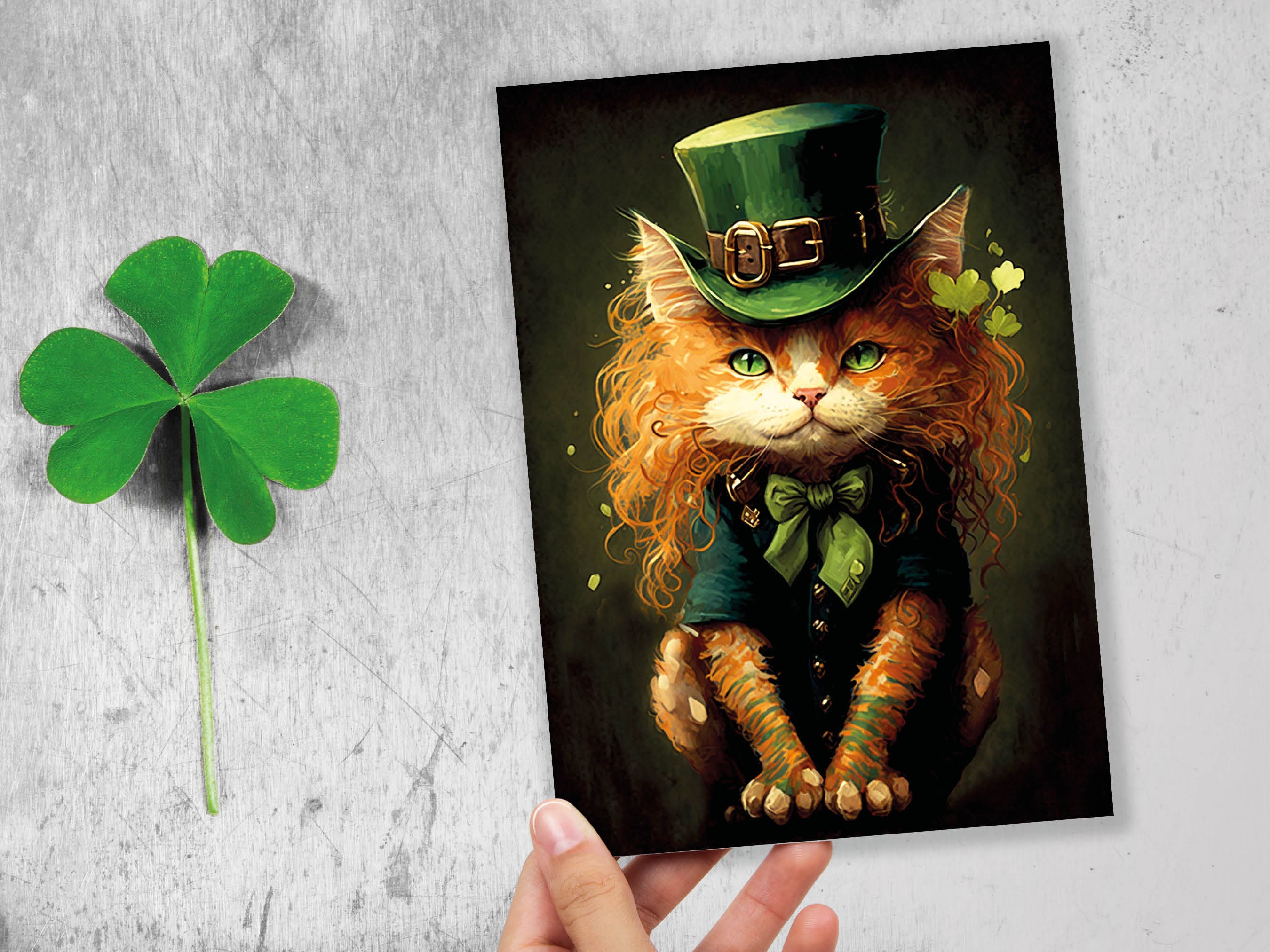 Cute Irish Cat Card Leprechaun Illustration St. Patrick's Day Birthday Greetings Good Luck Magic Funny Card Cat Lovers Friends From Ireland - View 2
