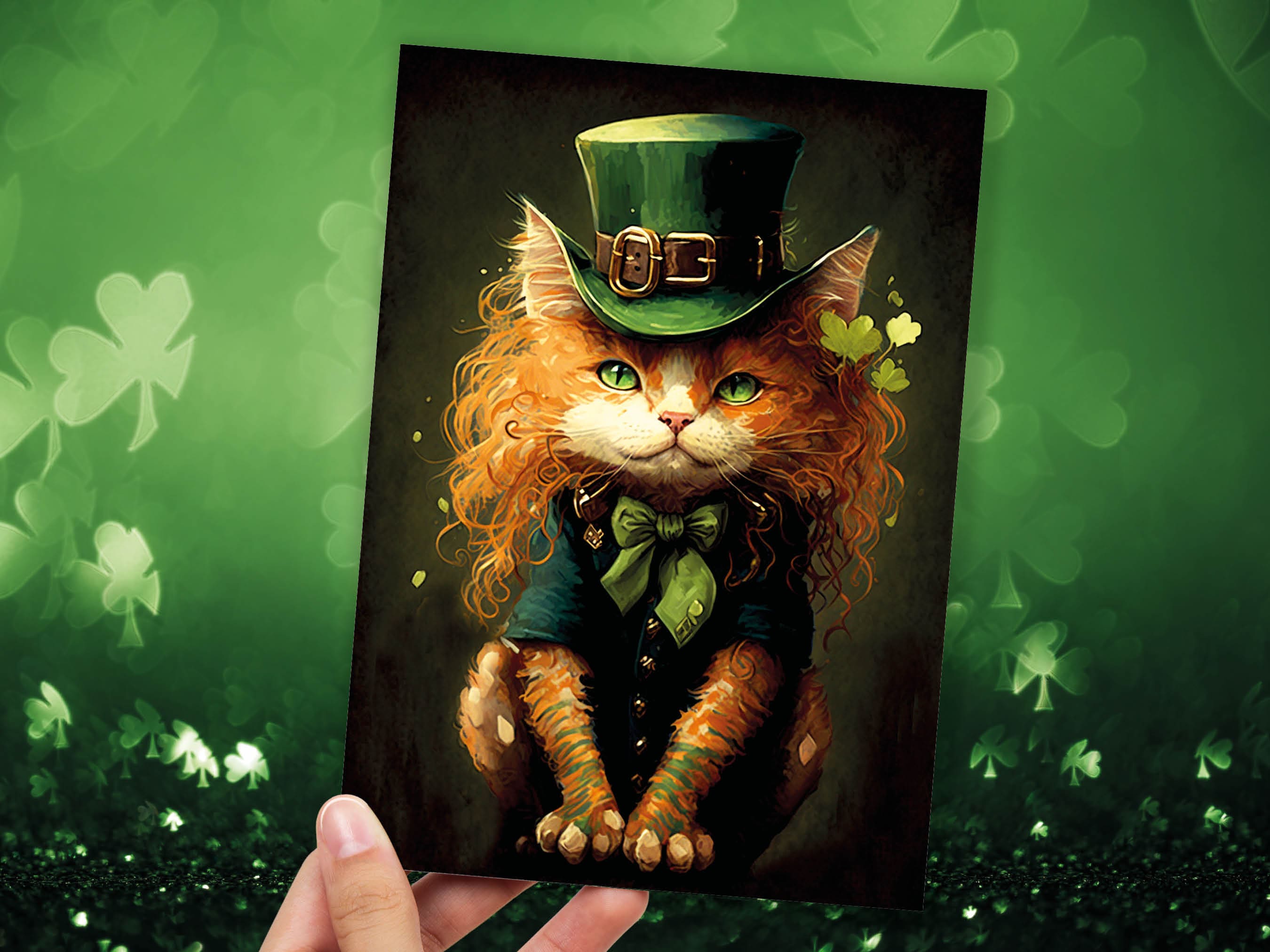 Cute Irish Cat Card Leprechaun Illustration St. Patrick's Day Birthday Greetings Good Luck Magic Funny Card Cat Lovers Friends From Ireland - View 5