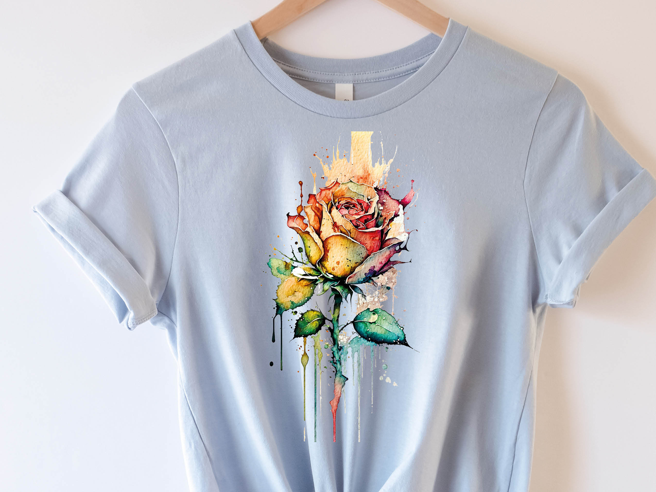 Rose T-Shirt Watercolour Abstract Romantic Tattoo Painting Gothic Grunge Tee Feminine Pink Red Flower Fairytale Unisex Tops for Women Her - View 7