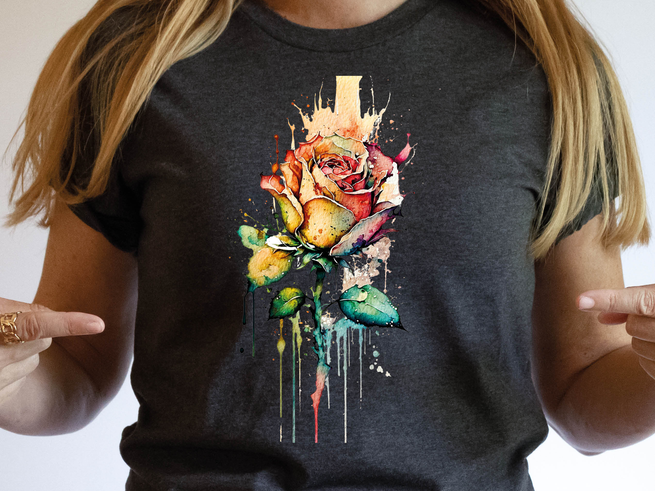 Rose T-Shirt Watercolour Abstract Romantic Tattoo Painting Gothic Grunge Tee Feminine Pink Red Flower Fairytale Unisex Tops for Women Her - View 6