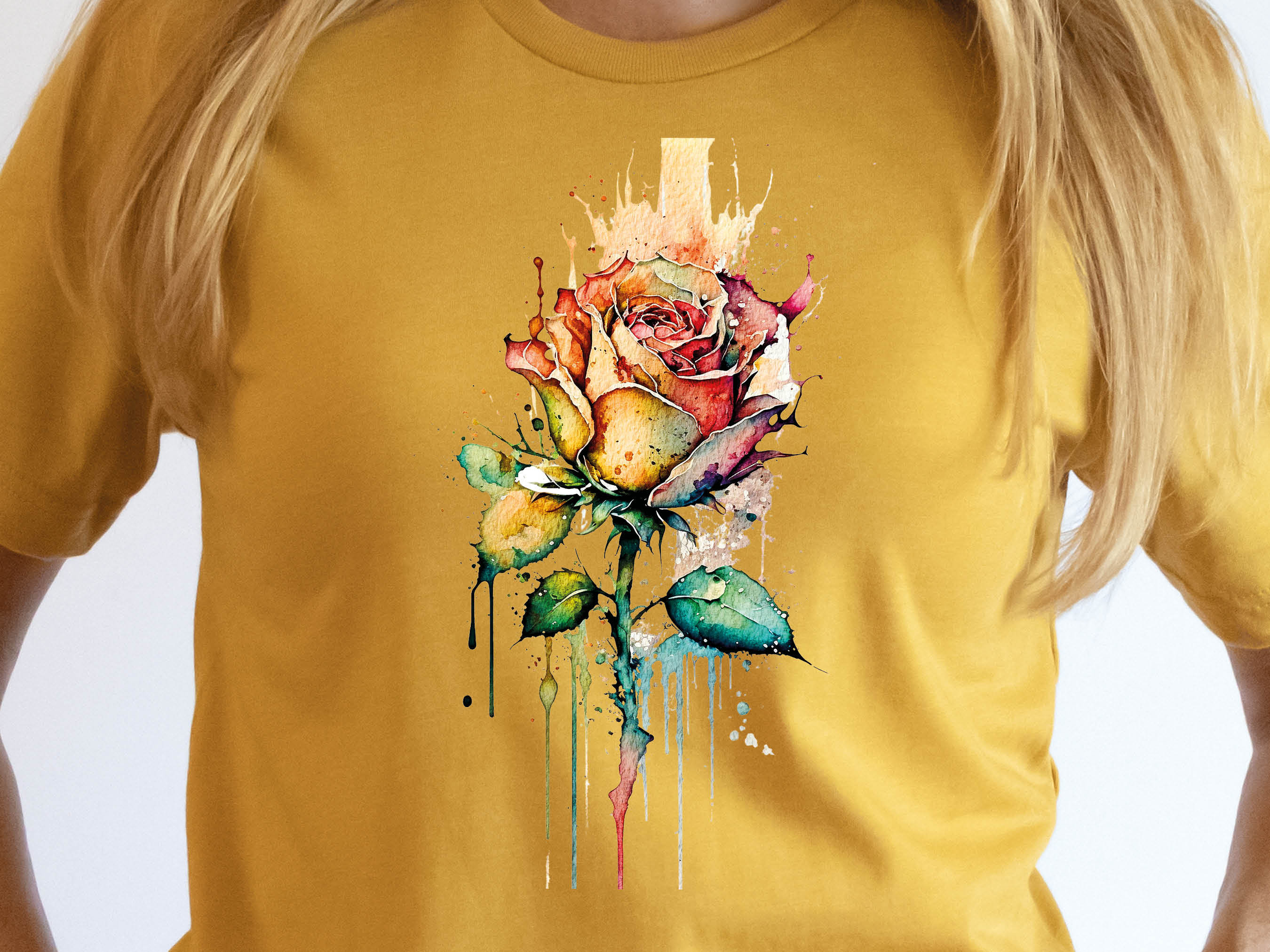 Rose T-Shirt Watercolour Abstract Romantic Tattoo Painting Gothic Grunge Tee Feminine Pink Red Flower Fairytale Unisex Tops for Women Her - View 8