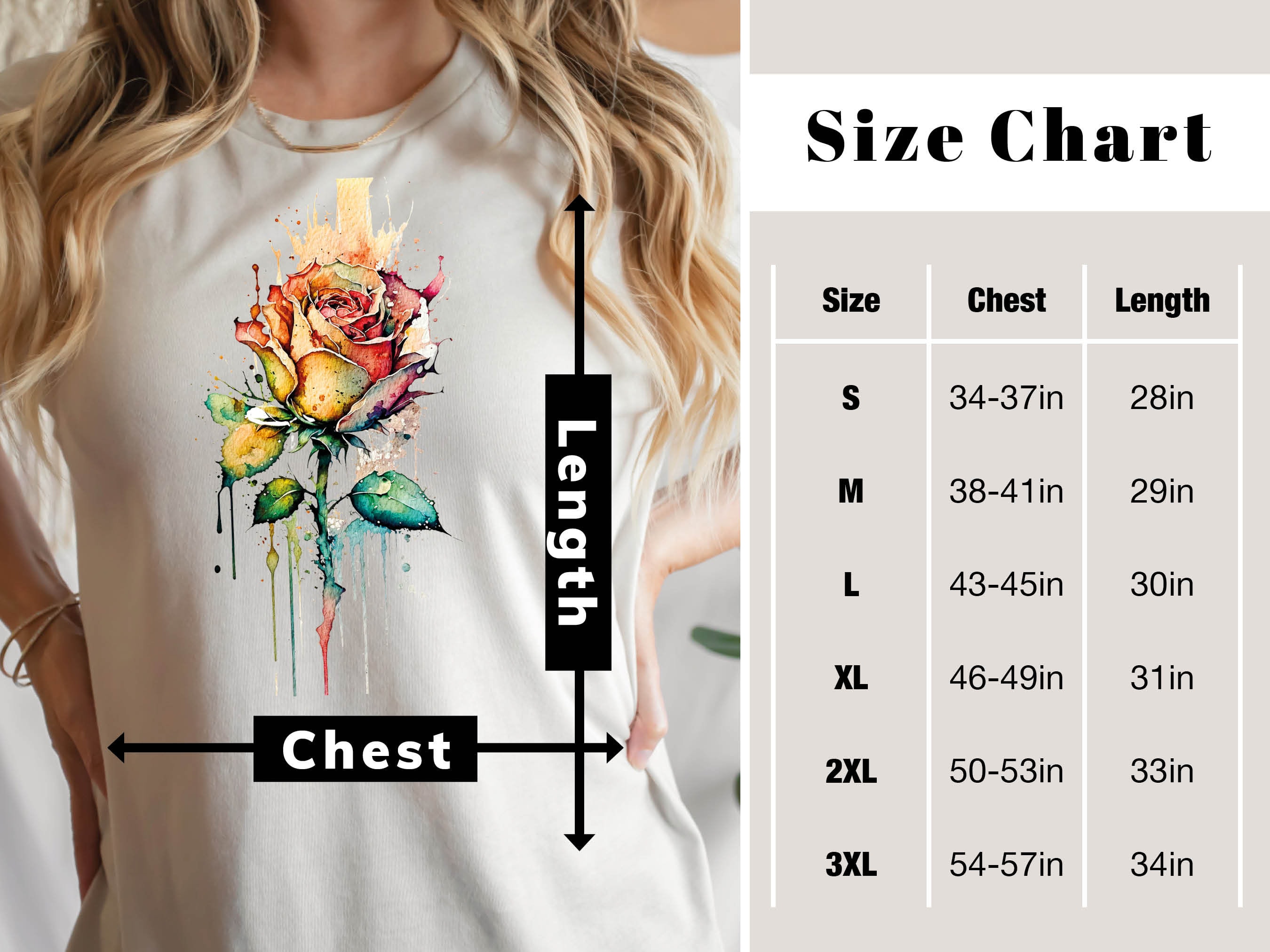 Rose T-Shirt Watercolour Abstract Romantic Tattoo Painting Gothic Grunge Tee Feminine Pink Red Flower Fairytale Unisex Tops for Women Her - View 9