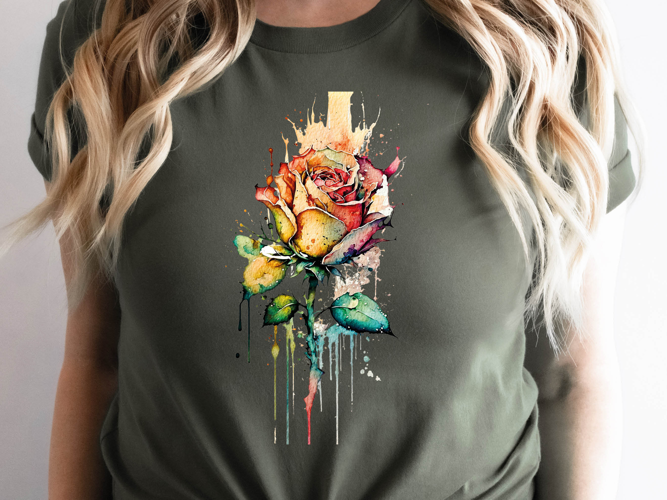 Rose T-Shirt Watercolour Abstract Romantic Tattoo Painting Gothic Grunge Tee Feminine Pink Red Flower Fairytale Unisex Tops for Women Her - View 5