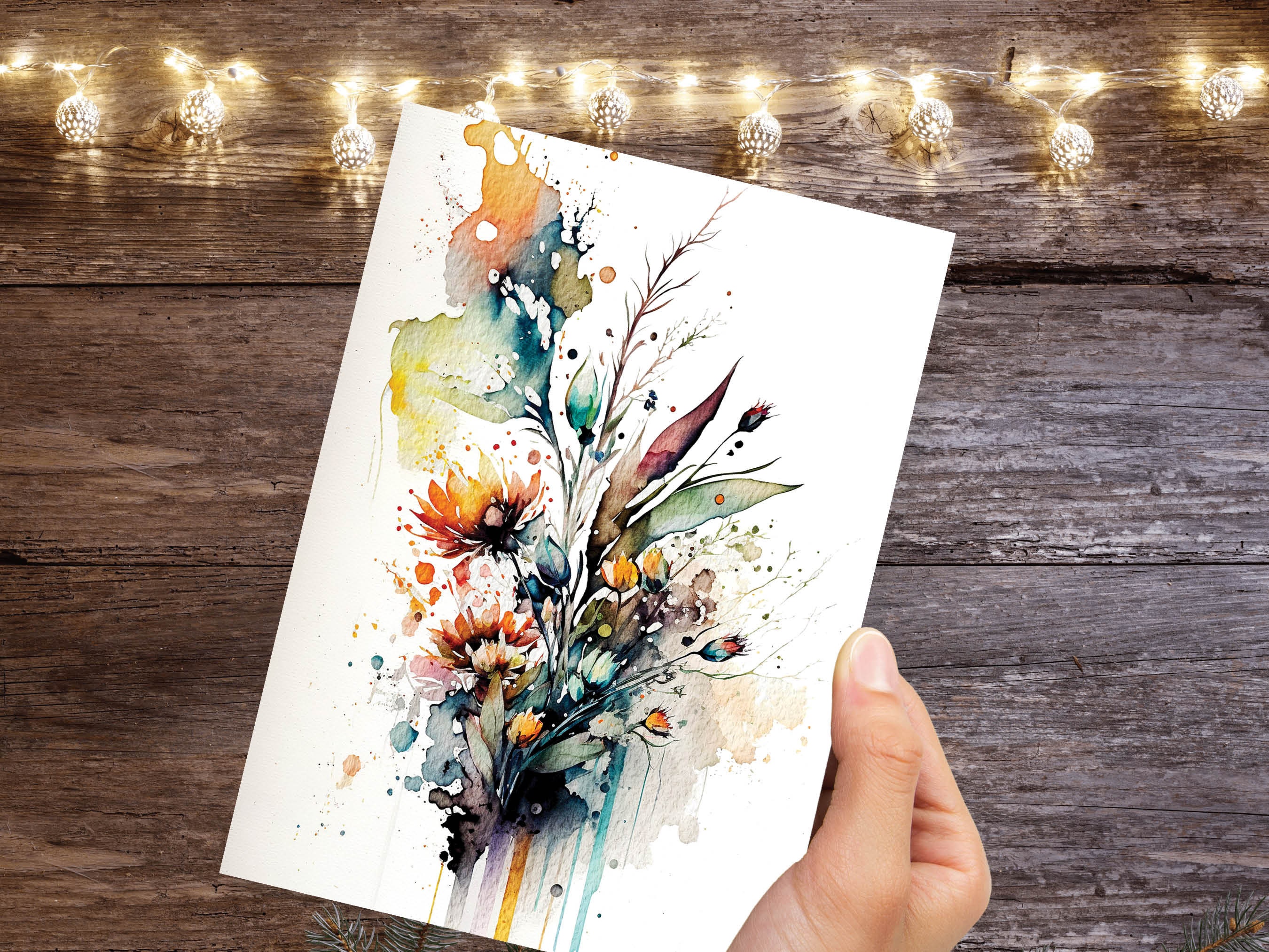 Wildflower Card Watercolour Abstract Flowers Painting Happy Birthday Card Mothers Day Mum Wife Nature Wild Floral Thank You Greeting Cards - View 9