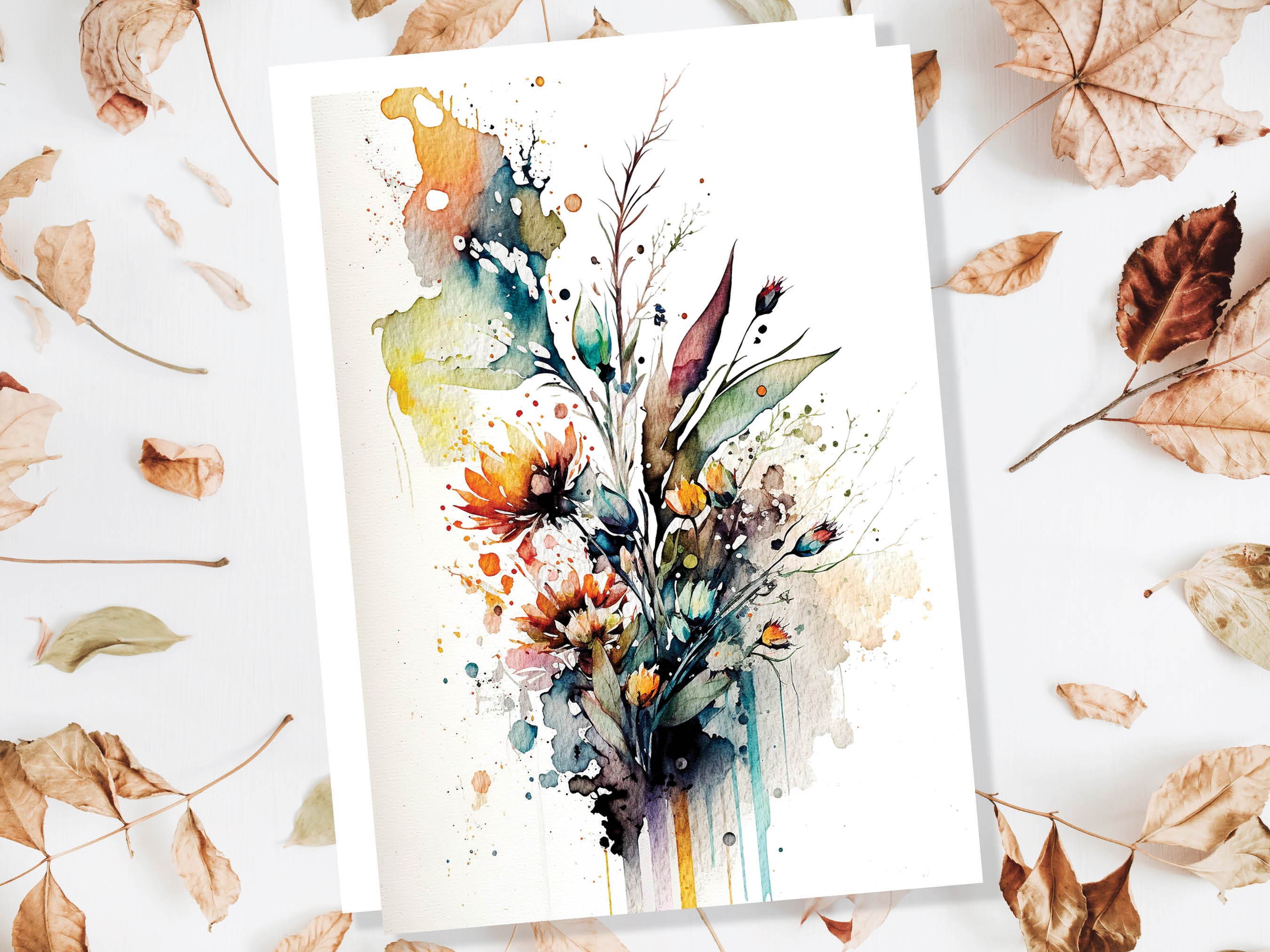 Wildflower Card Watercolour Abstract Flowers Painting Happy Birthday Card Mothers Day Mum Wife Nature Wild Floral Thank You Greeting Cards - View 7