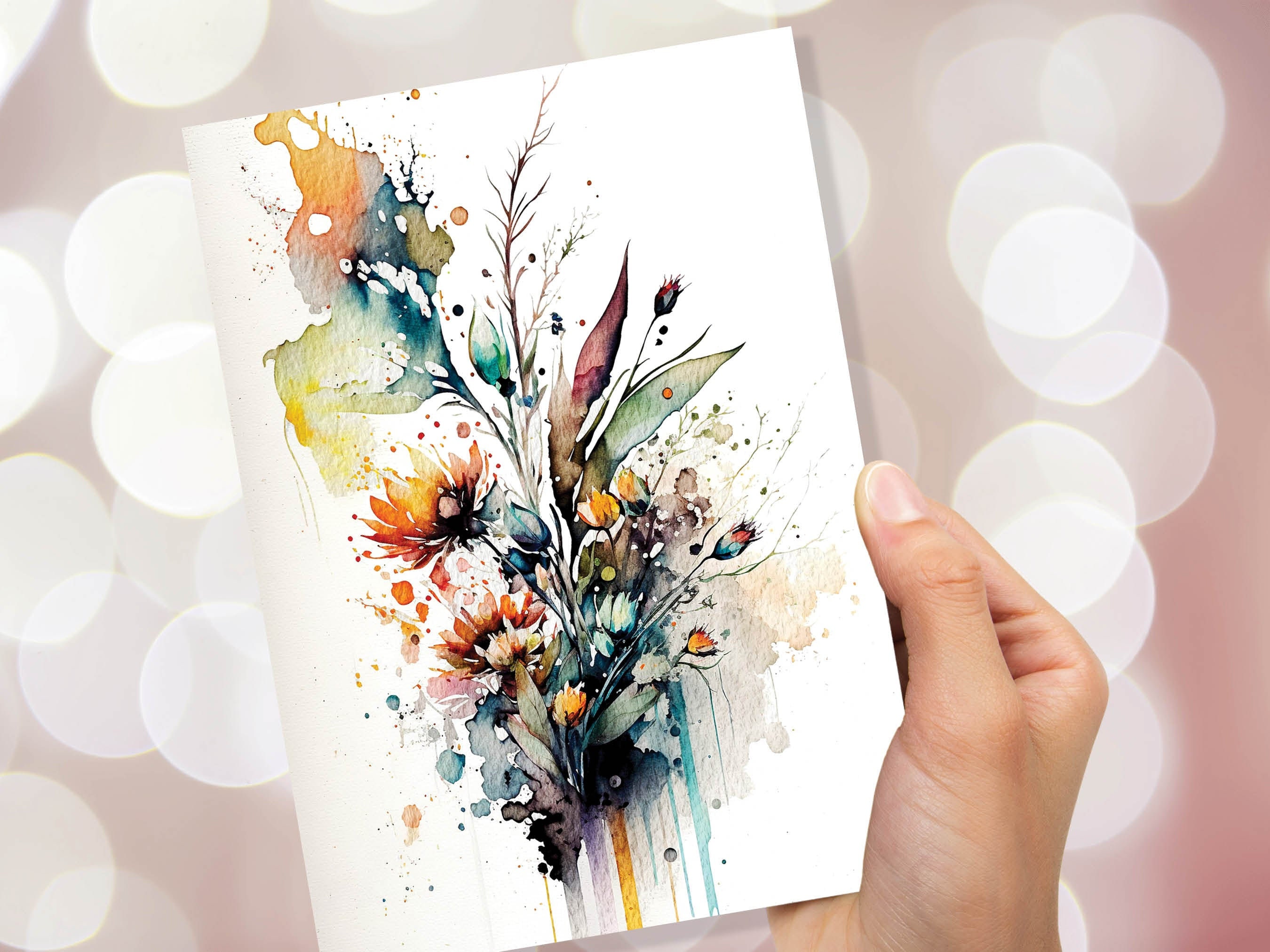 Wildflower Card Watercolour Abstract Flowers Painting Happy Birthday Card Mothers Day Mum Wife Nature Wild Floral Thank You Greeting Cards - View 8