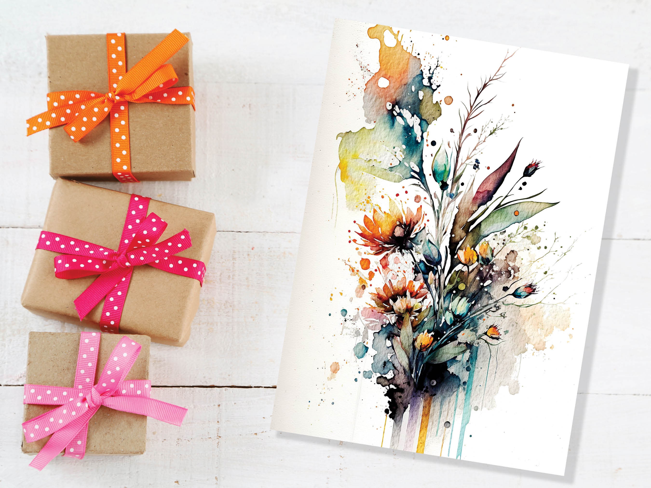 Wildflower Card Watercolour Abstract Flowers Painting Happy Birthday Card Mothers Day Mum Wife Nature Wild Floral Thank You Greeting Cards - View 6