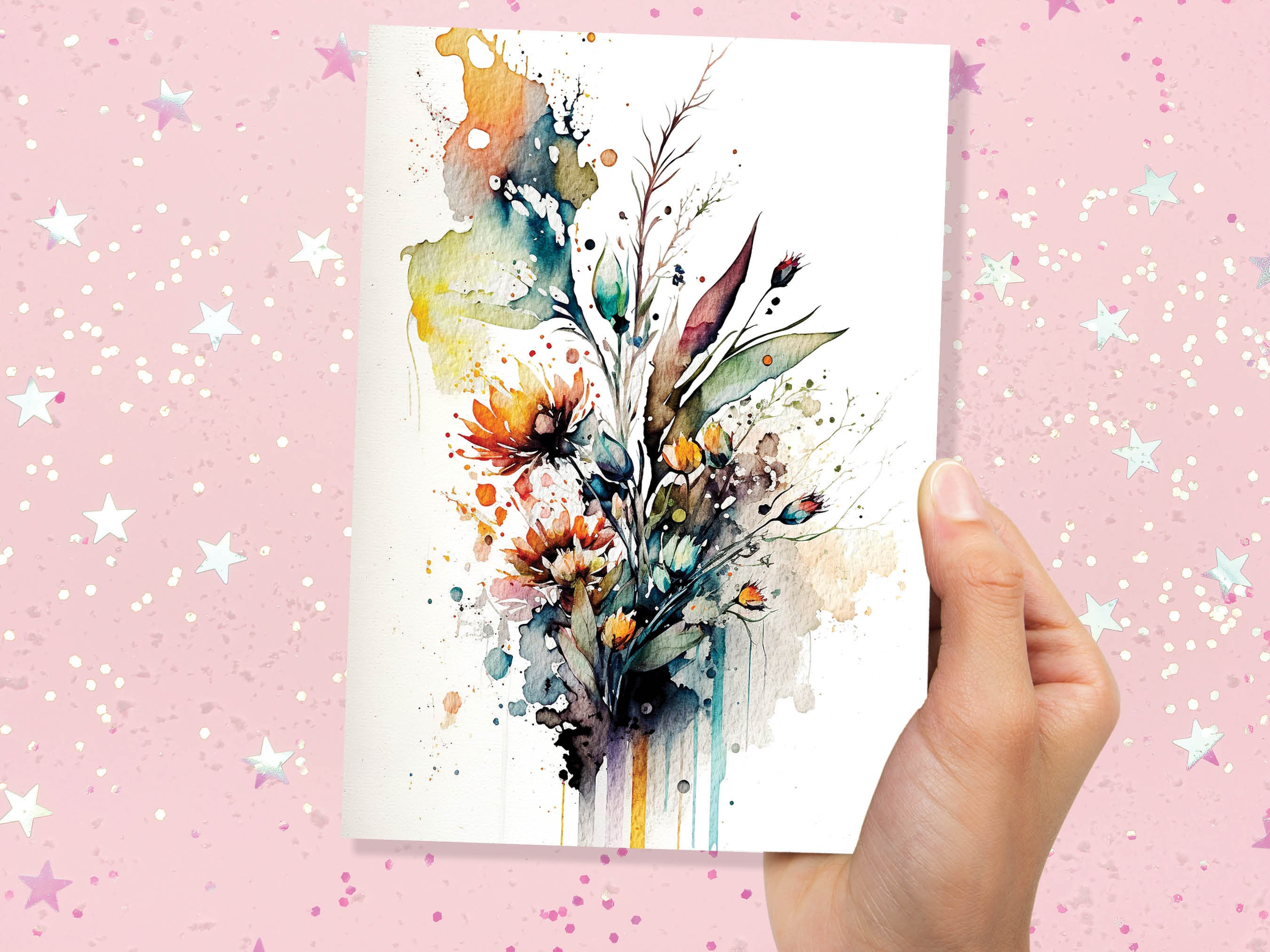 Wildflower Card Watercolour Abstract Flowers Painting Happy Birthday Card Mothers Day Mum Wife Nature Wild Floral Thank You Greeting Cards - View 5