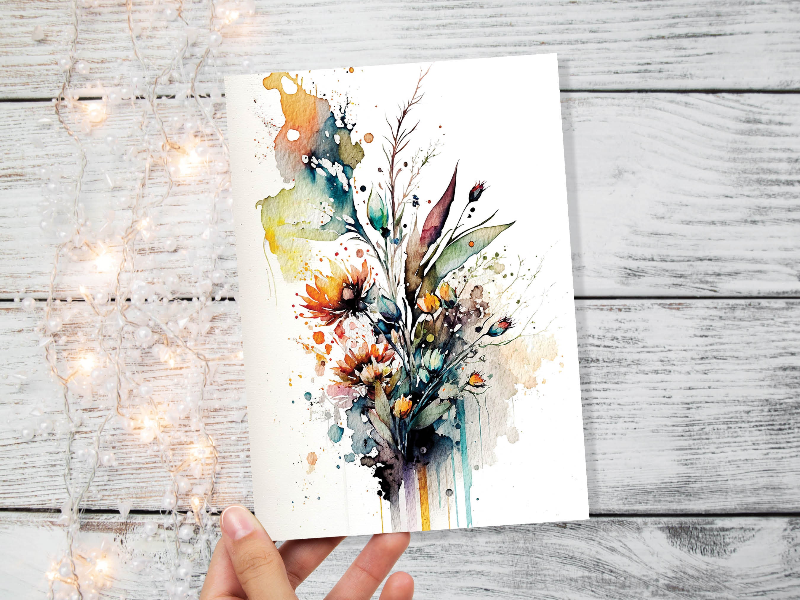 Wildflower Card Watercolour Abstract Flowers Painting Happy Birthday Card Mothers Day Mum Wife Nature Wild Floral Thank You Greeting Cards - View 4