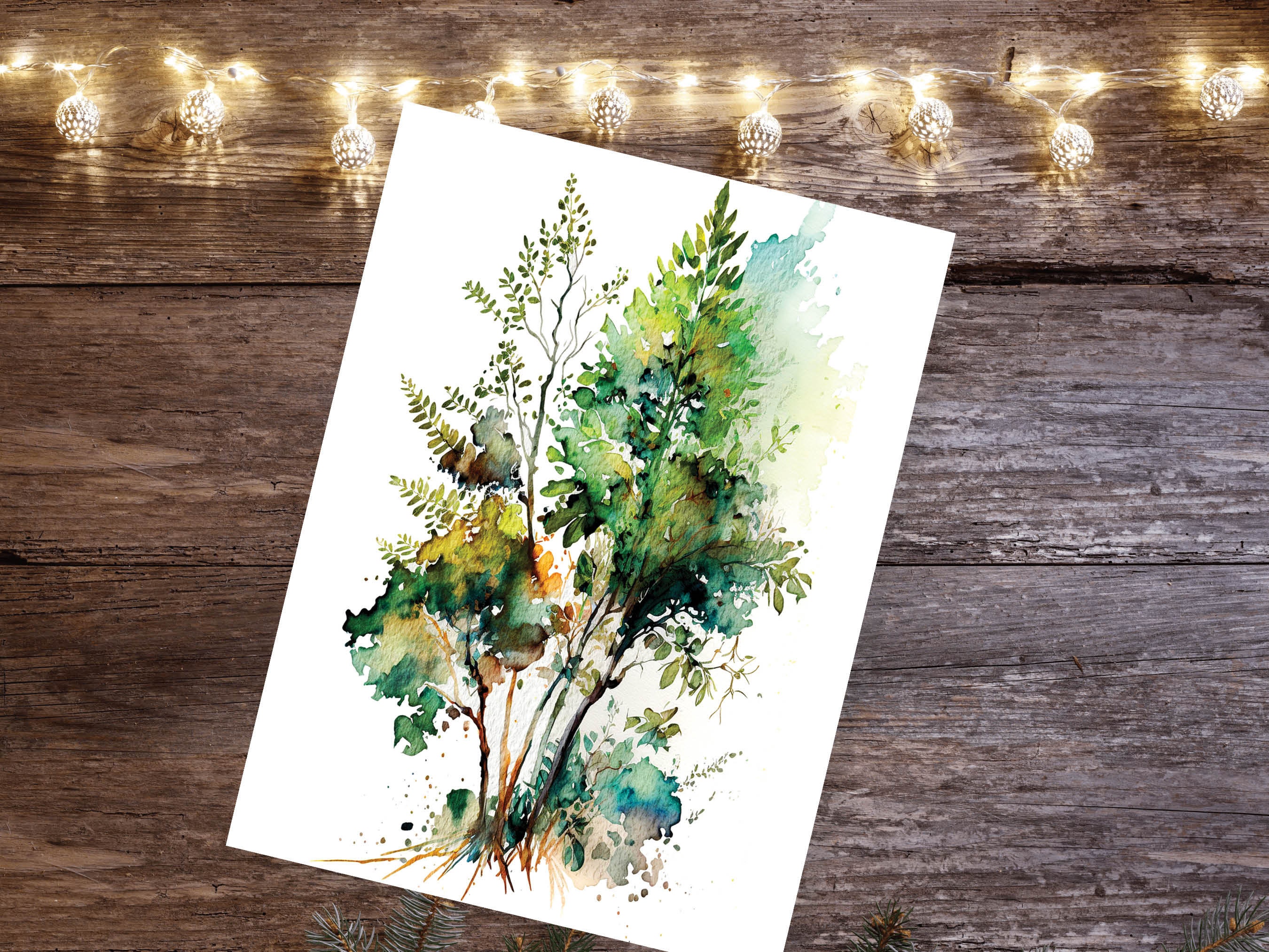 Green Foliage Trees Card Wildlife Notelets Any Occasion Notes Landscape Nature Lover Just Because Birthday Leaves Painting Greeting Cards - View 2