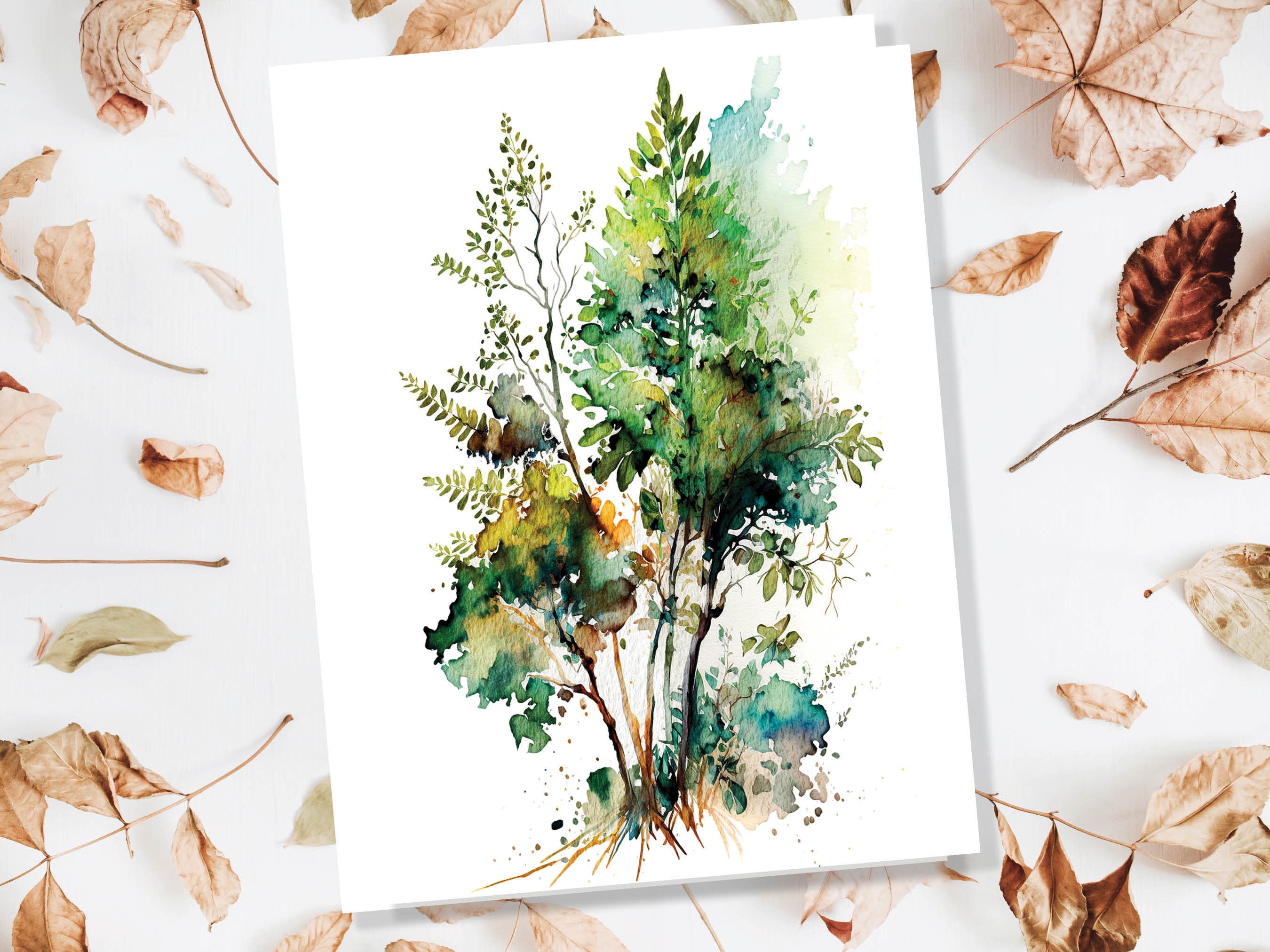 Green Foliage Trees Card Wildlife Notelets Any Occasion Notes Landscape Nature Lover Just Because Birthday Leaves Painting Greeting Cards - View 9