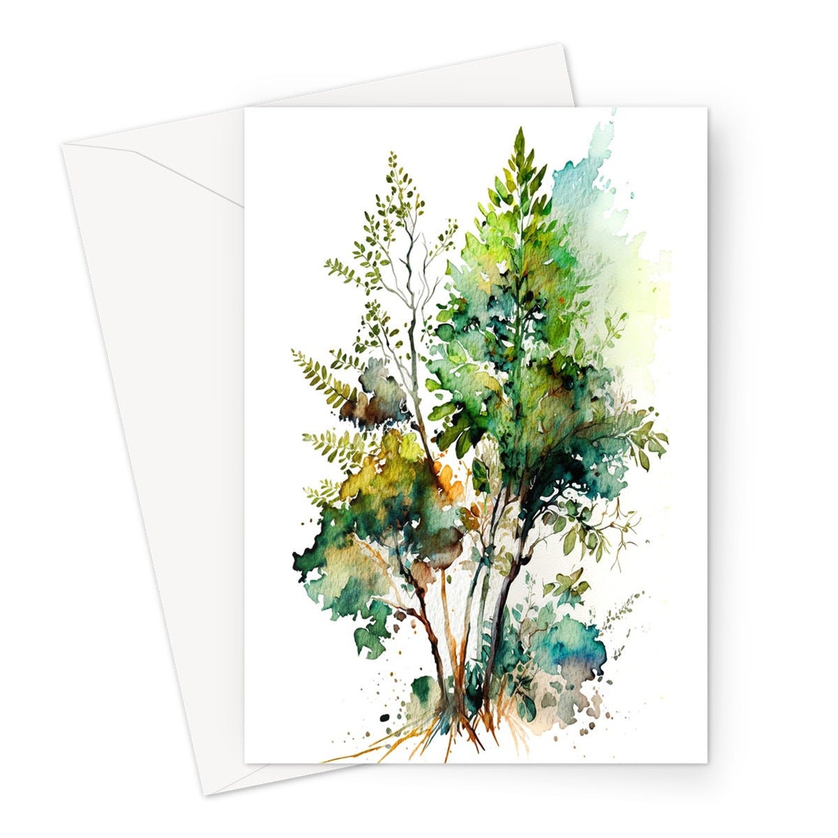 Green Foliage Trees Card Wildlife Notelets Any Occasion Notes Landscape Nature Lover Just Because Birthday Leaves Painting Greeting Cards - View 3