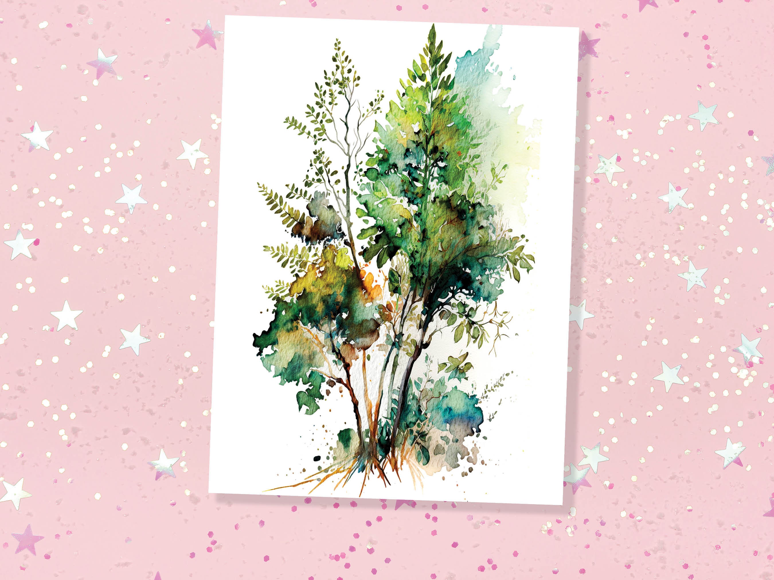 Green Foliage Trees Card Wildlife Notelets Any Occasion Notes Landscape Nature Lover Just Because Birthday Leaves Painting Greeting Cards - View 7