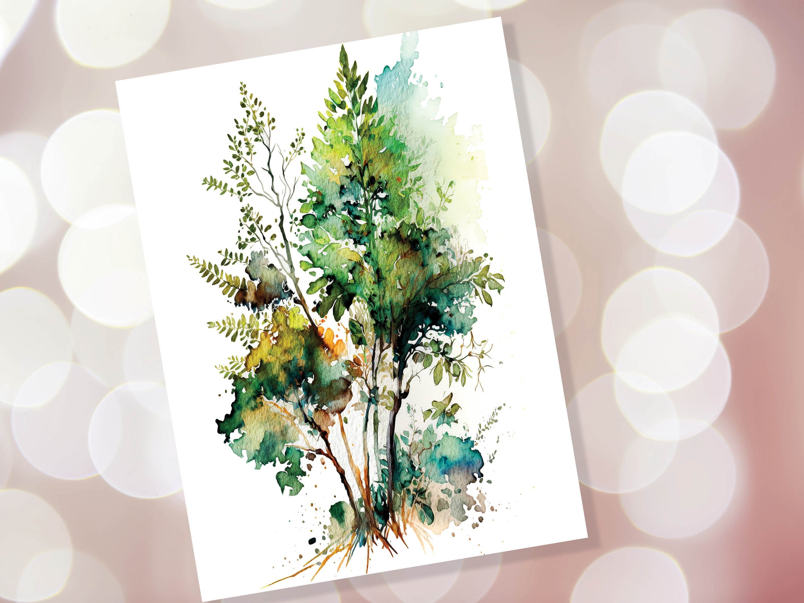 Green Foliage Trees Card Wildlife Notelets Any Occasion Notes Landscape Nature Lover Just Because Birthday Leaves Painting Greeting Cards - View 10