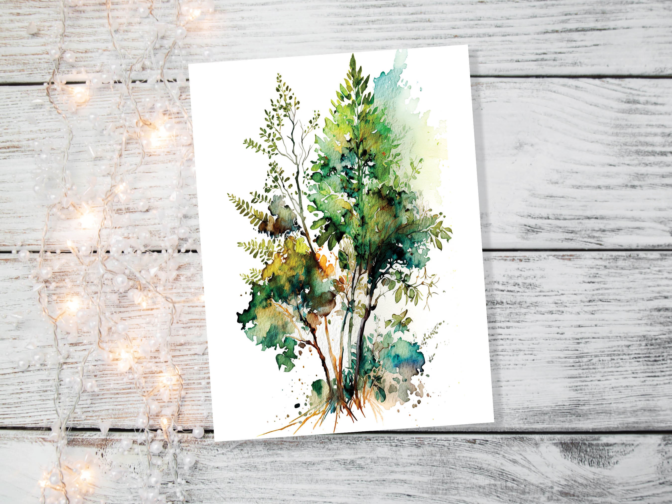 Green Foliage Trees Card Wildlife Notelets Any Occasion Notes Landscape Nature Lover Just Because Birthday Leaves Painting Greeting Cards - View 6