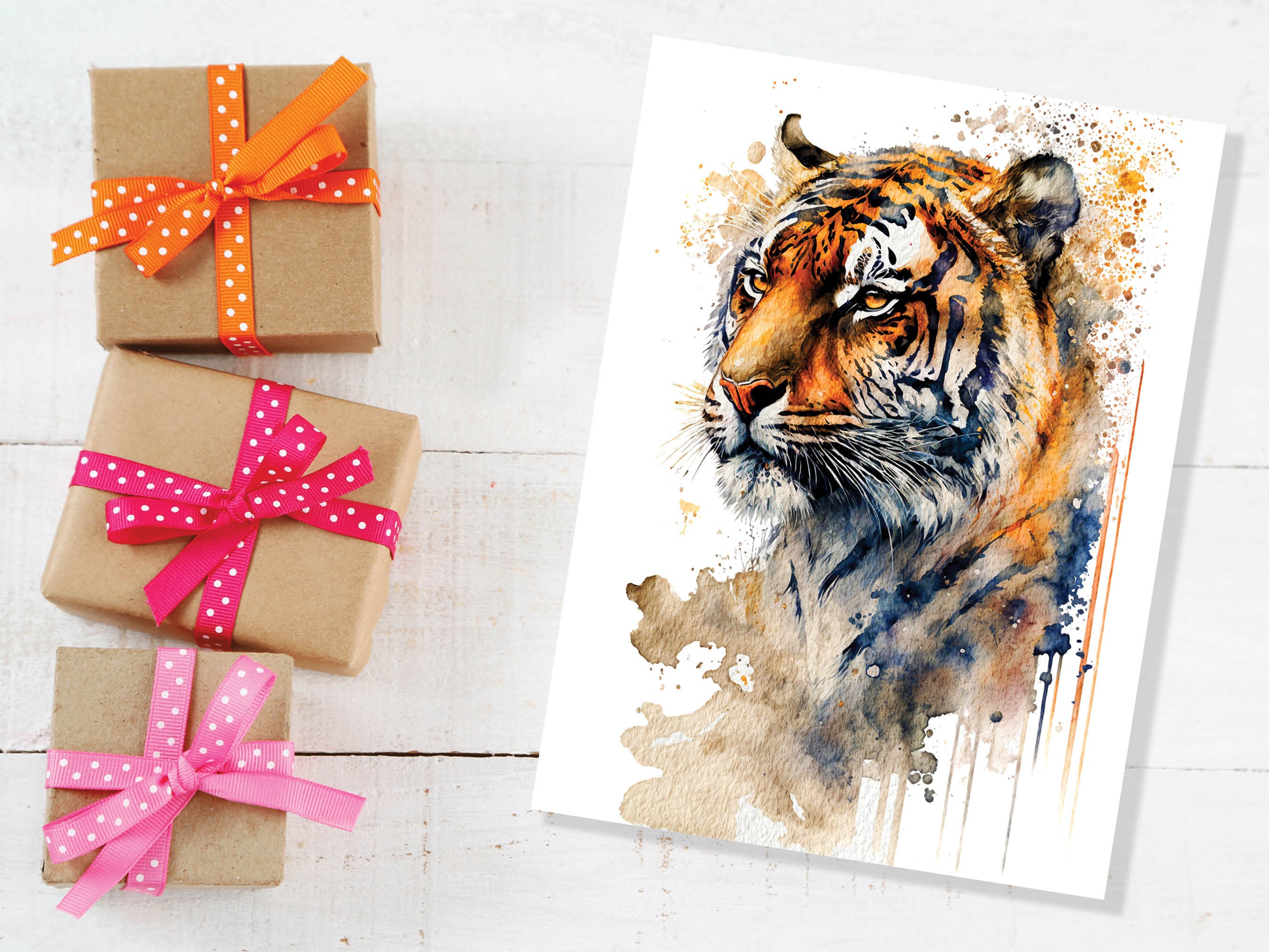 Year of the Tiger Birthday Card Big Cat Notelets Wild Animal Art Thinking Of You Happy Birthday Watercolour Painting Greeting Cards - View 5