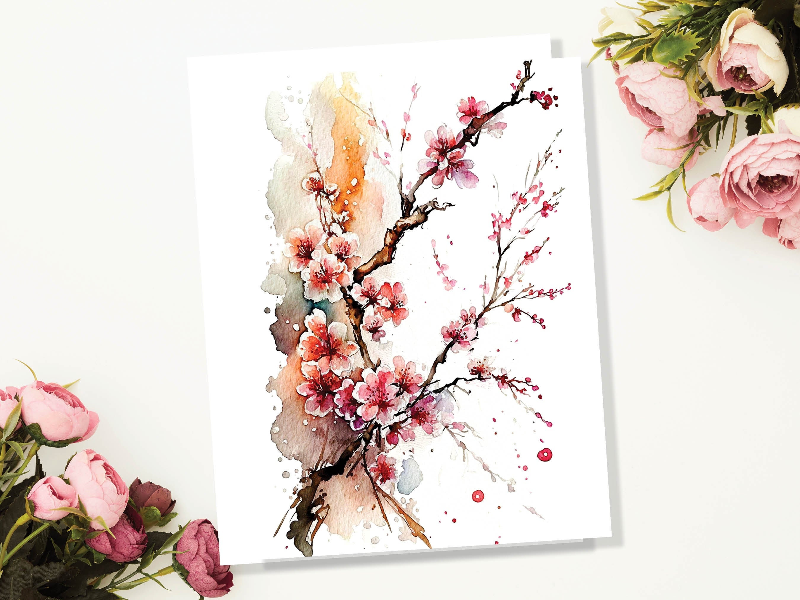 Japanese Cherry Blossom Card Pink Floral Flowers Mothering Sunday Happy Mothers Day Cards from Daughter Mum Birthday Cards BFF Greeting Card - View 3