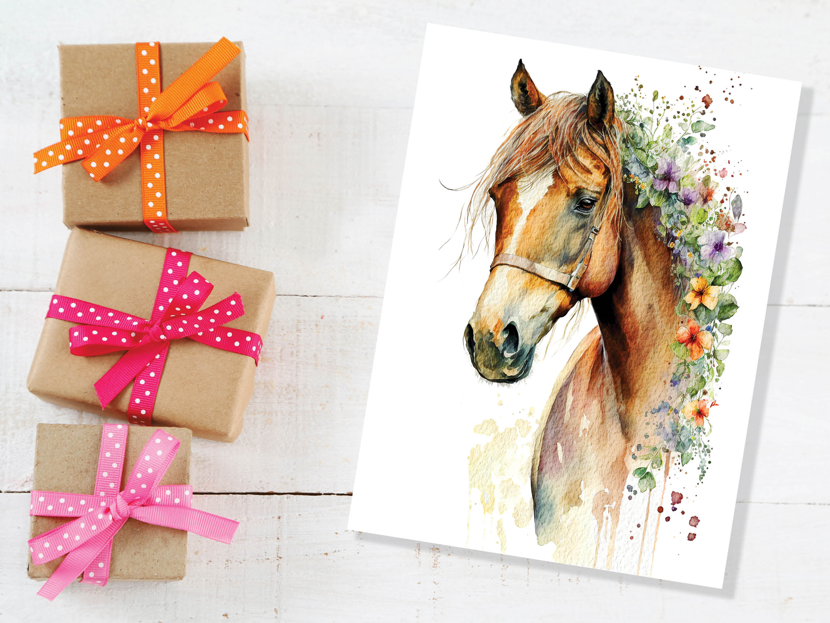 Watercolour Horse With Flowers Card Chestnut Sorrel Horsey Pony Equestrian Pet Loss Sympathy Birthday Greeting Cards for Friends & Family - View 4