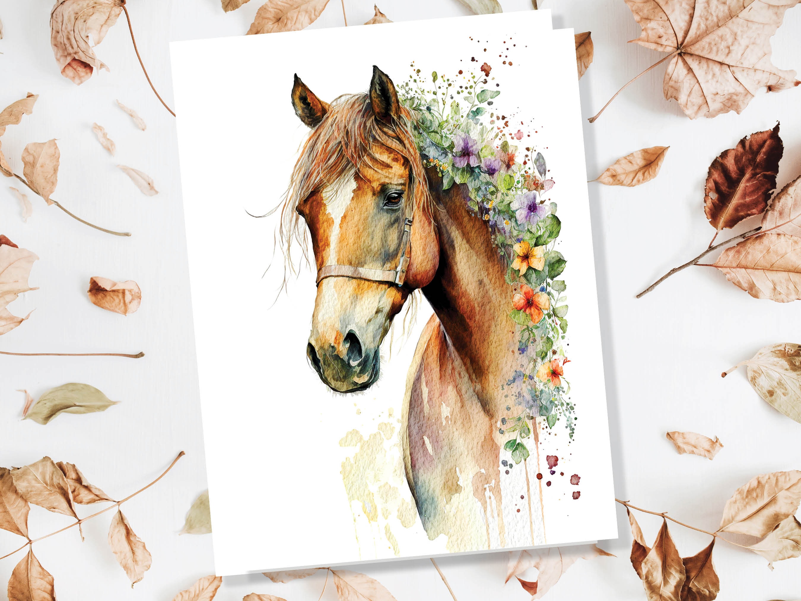 Watercolour Horse With Flowers Card Chestnut Sorrel Horsey Pony Equestrian Pet Loss Sympathy Birthday Greeting Cards for Friends & Family - View 5