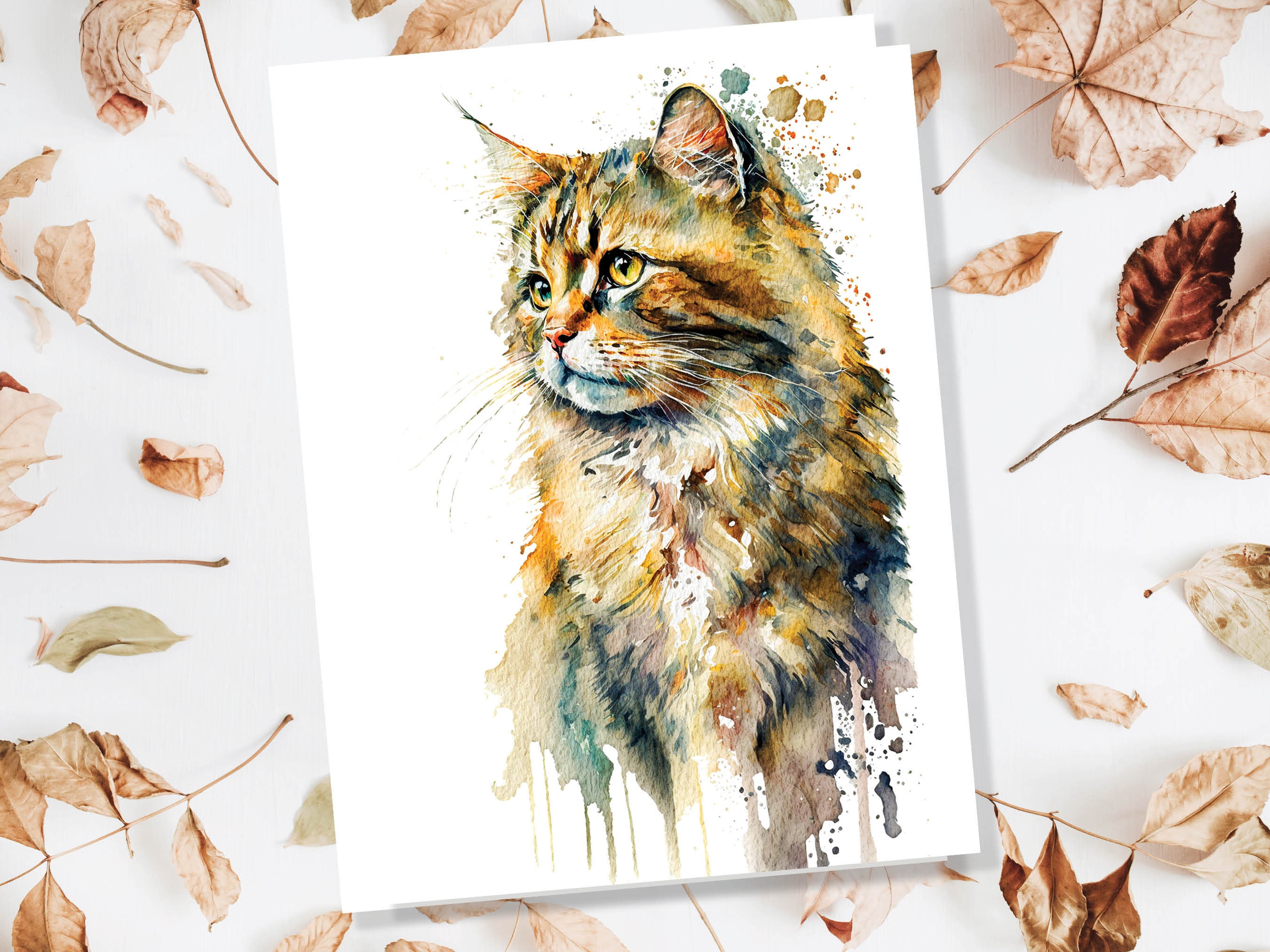 Watercolour Cat Card Adorable Watercolour Painting Crazy Cat Lady Cat Lovers Messy Loose Art Birthday Greeting Cards for Her Mum Wife Sister - View 6