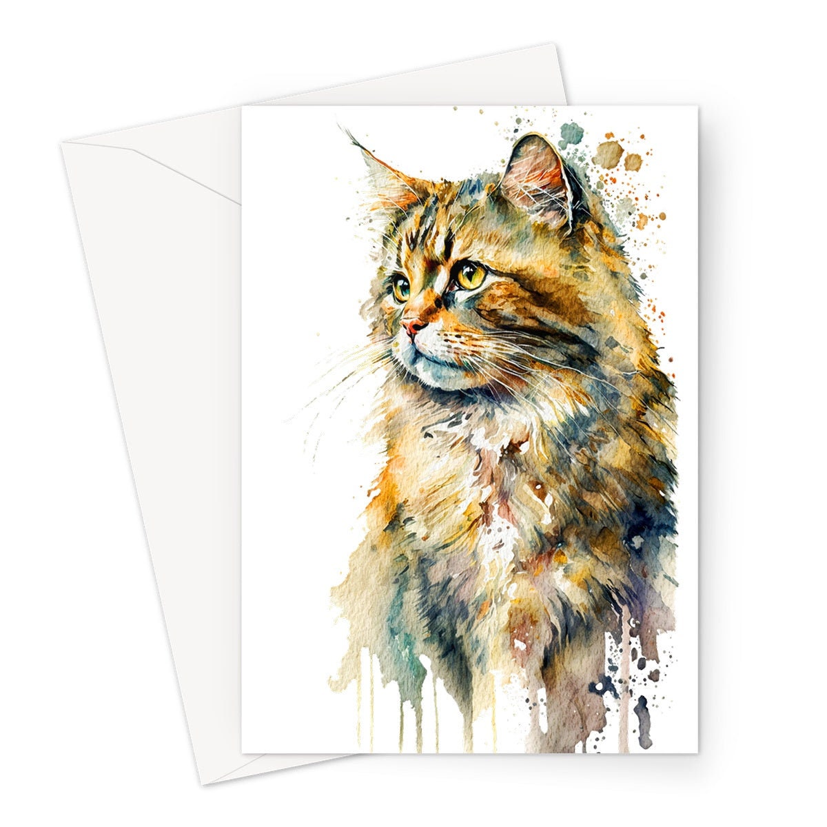 Watercolour Cat Card Adorable Watercolour Painting Crazy Cat Lady Cat Lovers Messy Loose Art Birthday Greeting Cards for Her Mum Wife Sister - View 2