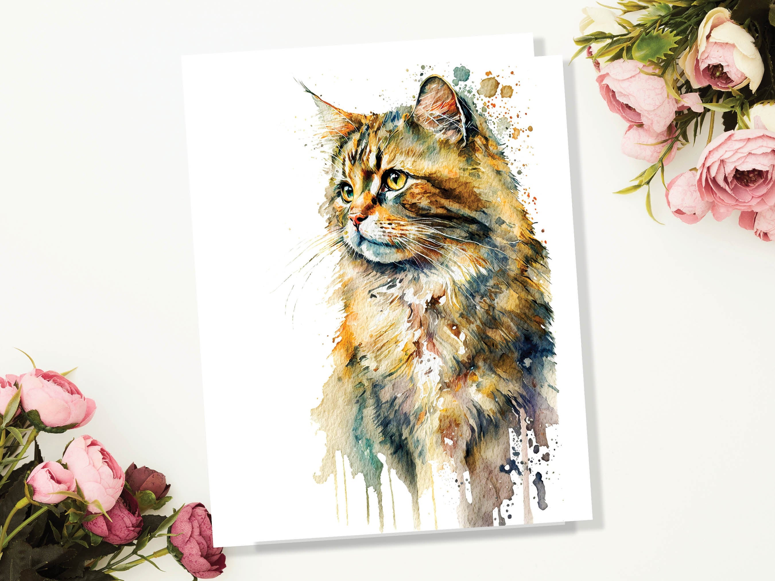 Watercolour Cat Card Adorable Watercolour Painting Crazy Cat Lady Cat Lovers Messy Loose Art Birthday Greeting Cards for Her Mum Wife Sister - View 4