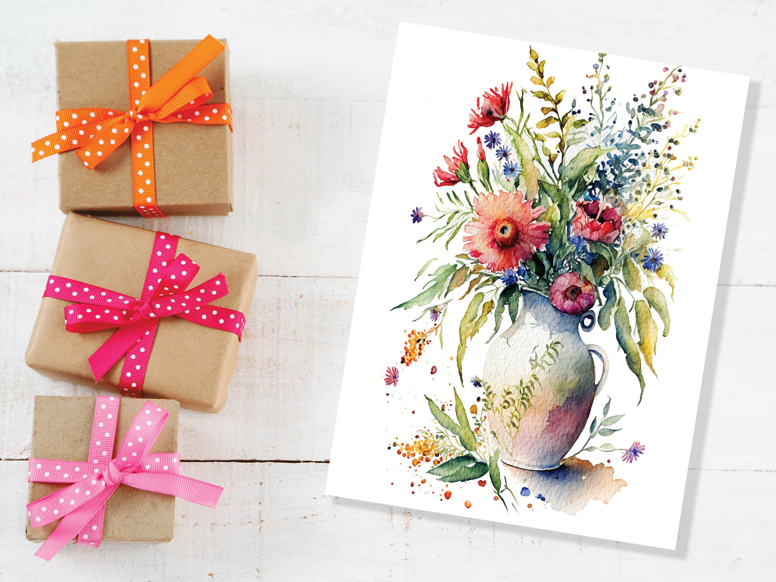 Whimsical Flowers in Vase Greeting Card Watercolour Painting Botanical Flower Note Cards Thank You Any Occasion Florist Romantic Wife Floral - View 4