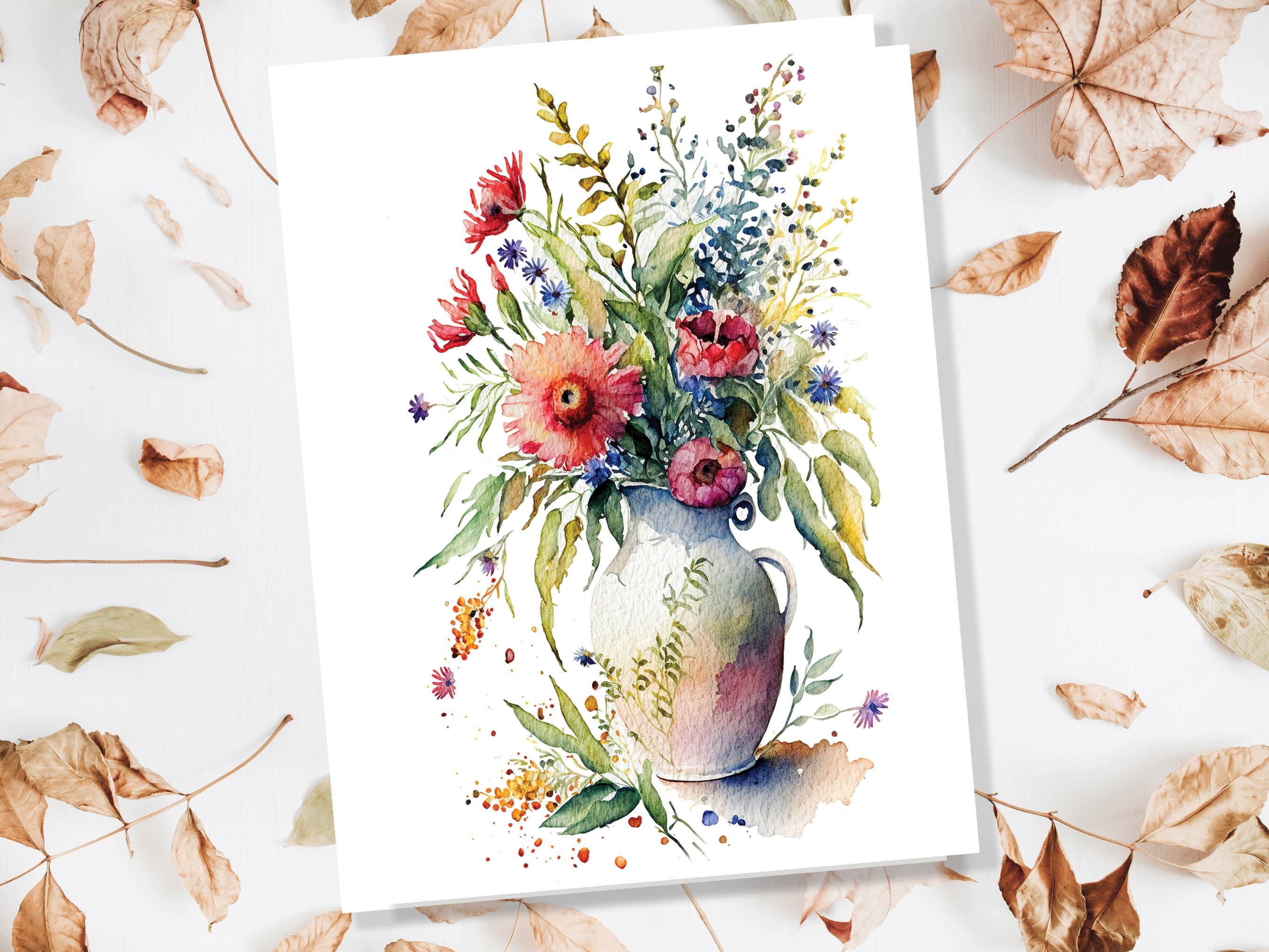 Whimsical Flowers in Vase Greeting Card Watercolour Painting Botanical Flower Note Cards Thank You Any Occasion Florist Romantic Wife Floral - View 5