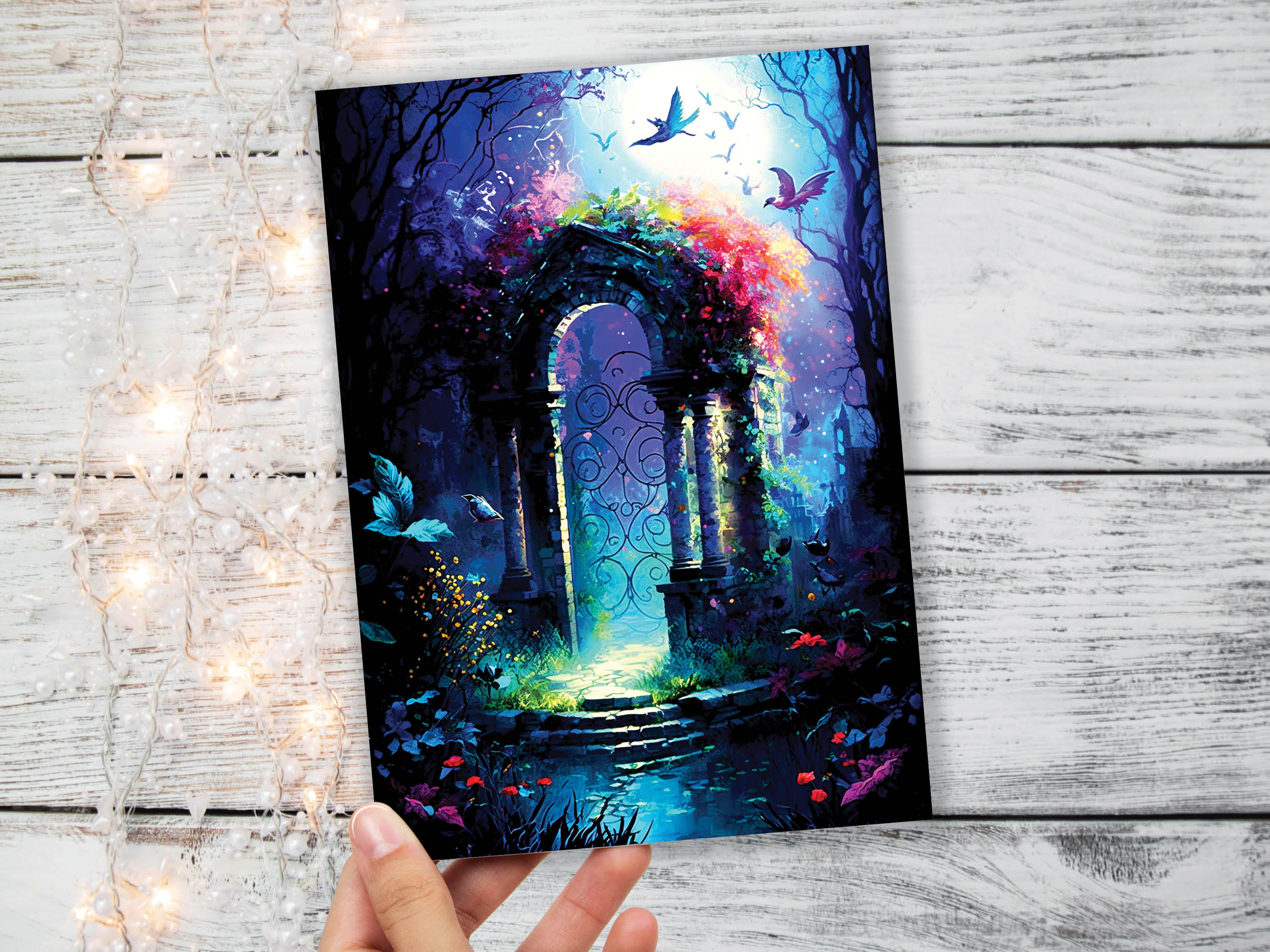 Secret Fairy Garden Greeting Card Magical Enchanting Fairytale Midsummer Nights Dream Enchanted Doorway New Adventure Cards Summer Notes - View 3