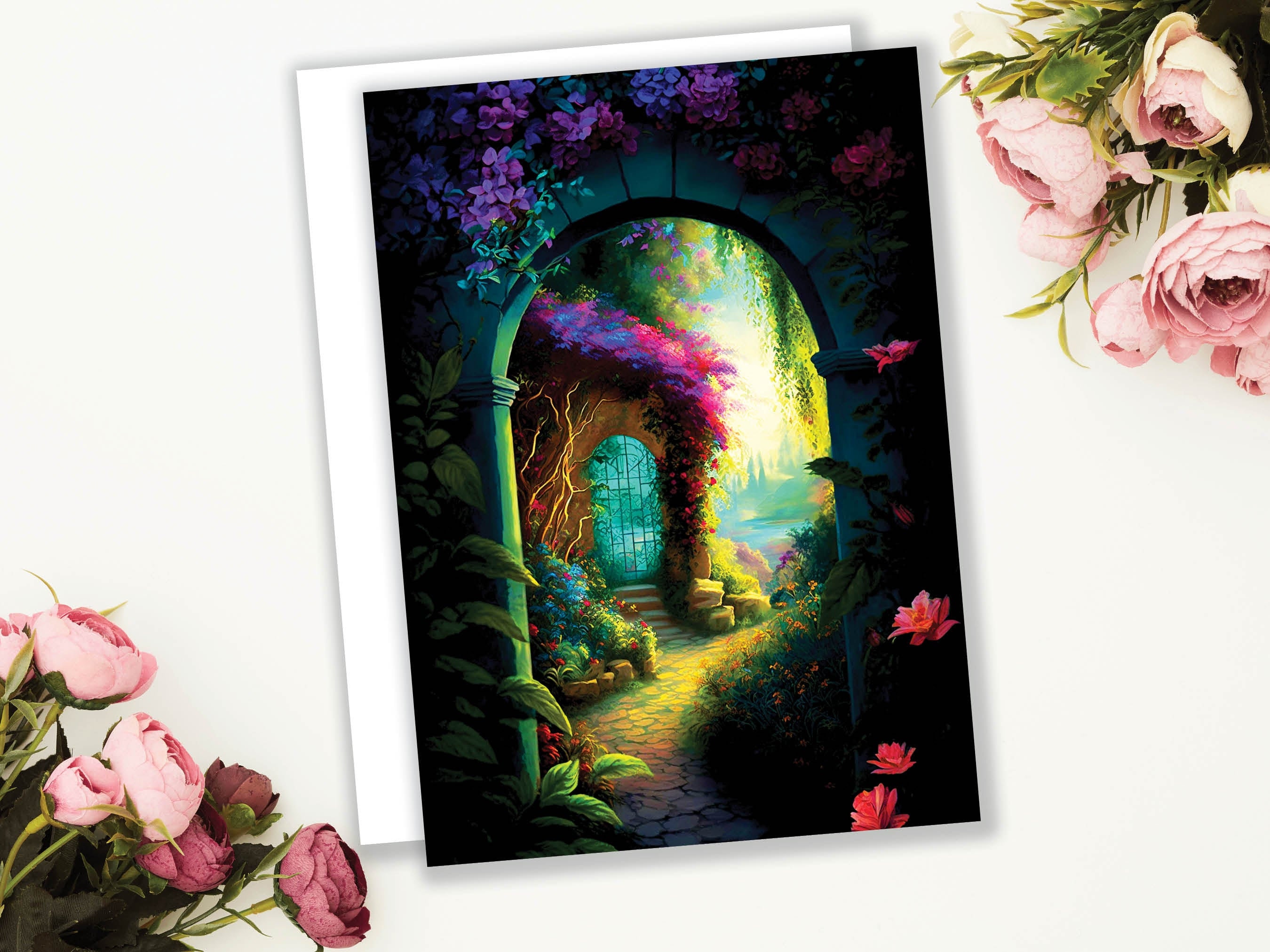 Summer Garden Thank You Cards Magical Mediterranean Path New Adventures Moving Retiring Leaving Emigrating Travelling Travel Greeting Card - View 3