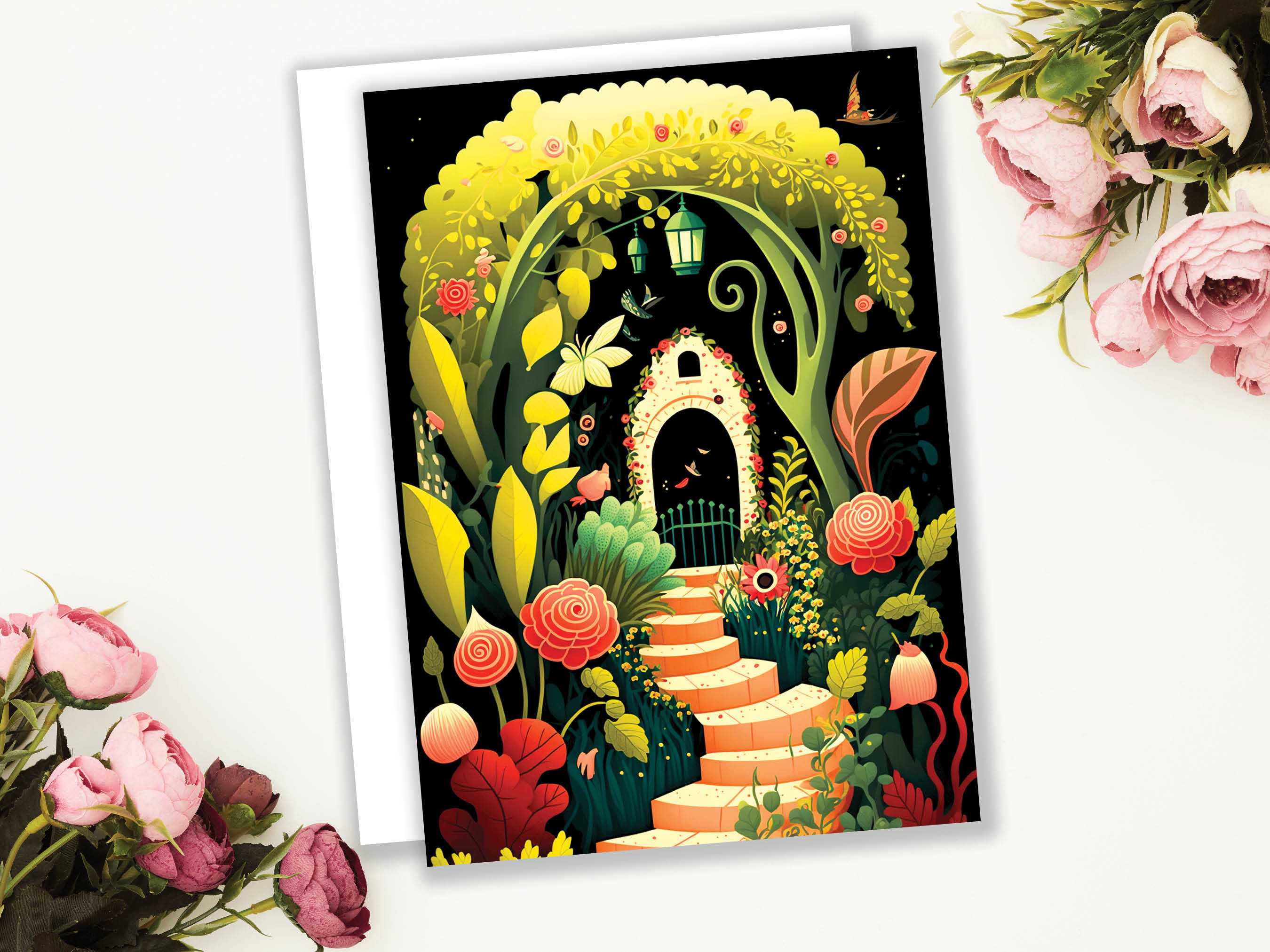 Whimsical Spring Garden Card Gardeners Gardening Allotment Illustration Floral Greeting Cards for Mothers Day Mom Mum BFF Birthday Thank You - View 3